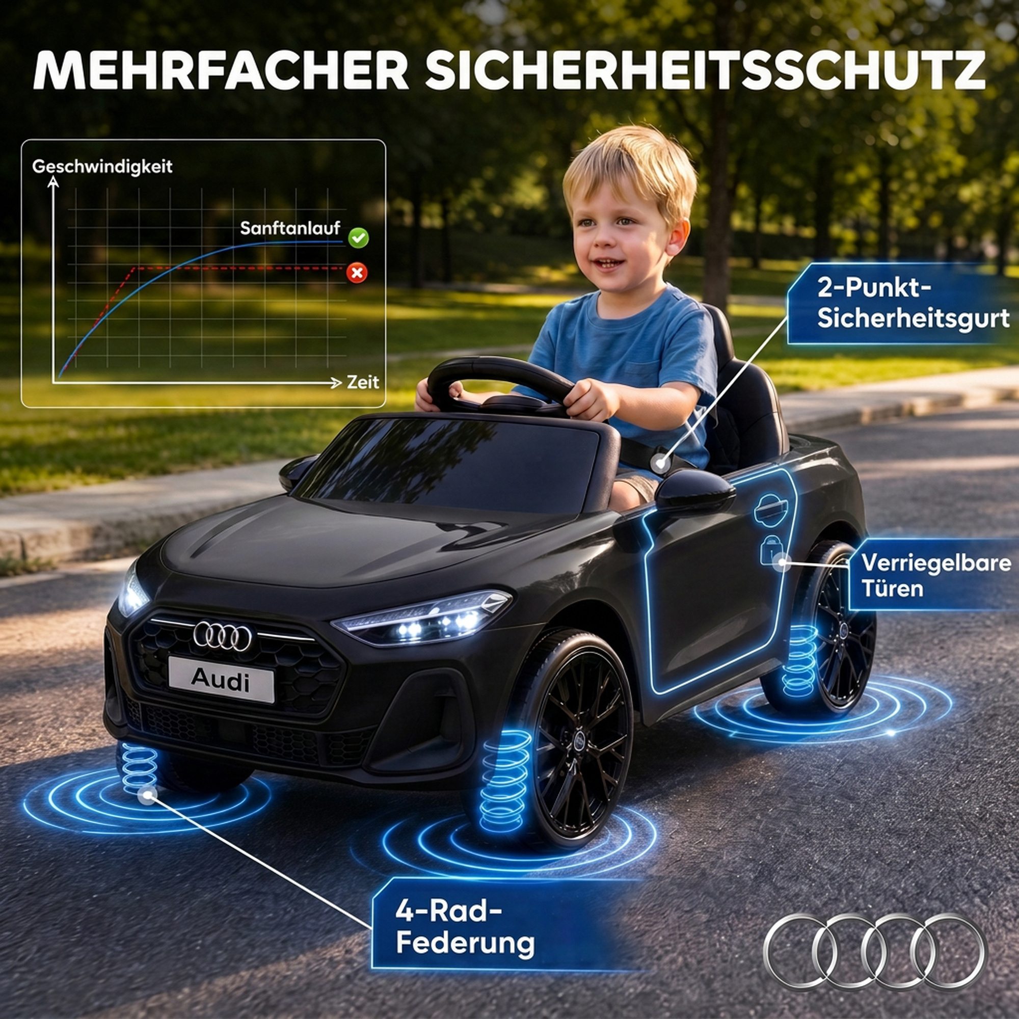 Kinder Elektroauto Audi A5L 12V Kinderauto mit 2,4 G Fernbedienung 2 Motoren Lithium-Akku Sanftanlauf 4-Rad-Federung