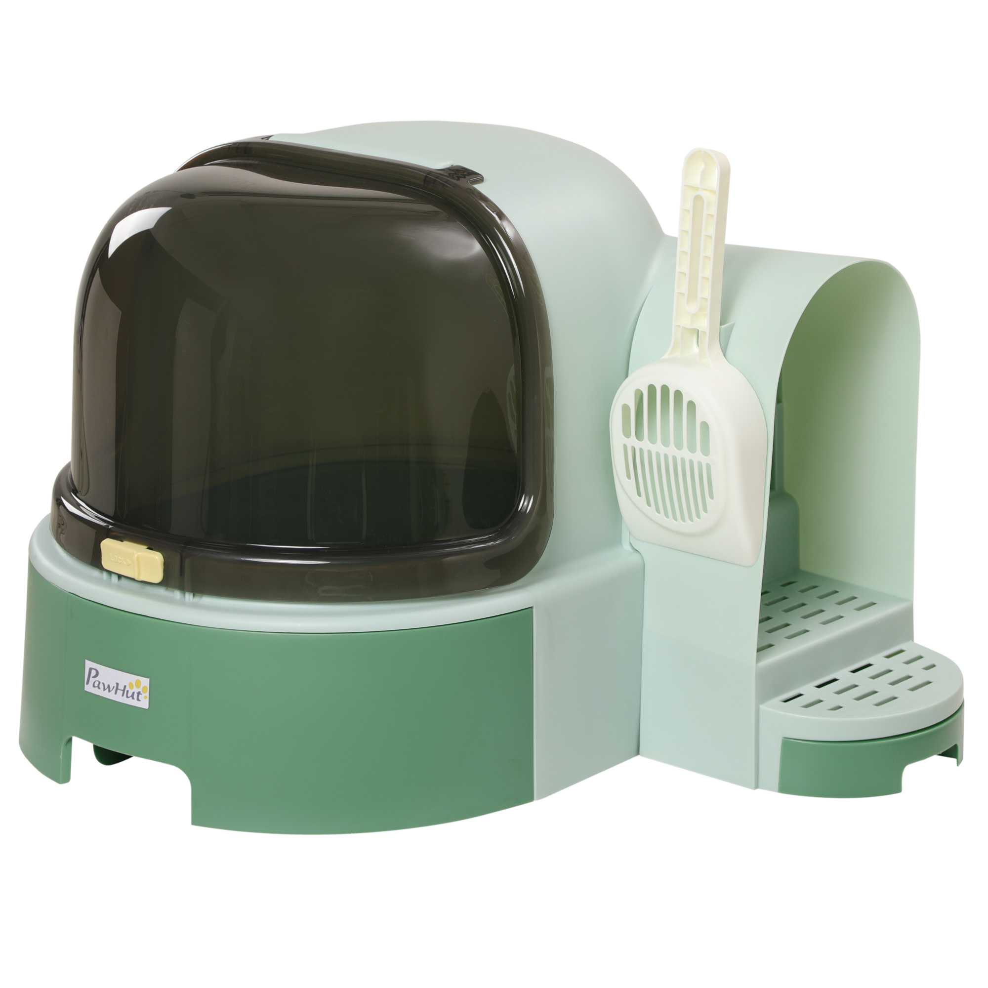 Katzentoilette, 2 herausziehbare Bodenwannen, 1 Schaufel, Streuauffangfach, abnehmbare Haube, Grün + Schwarz Katzentoilette, 2 herausziehbare Bodenwannen, 1 Schaufel, Streuauffangfach, abnehmbare Haube, Grün + Schwarz