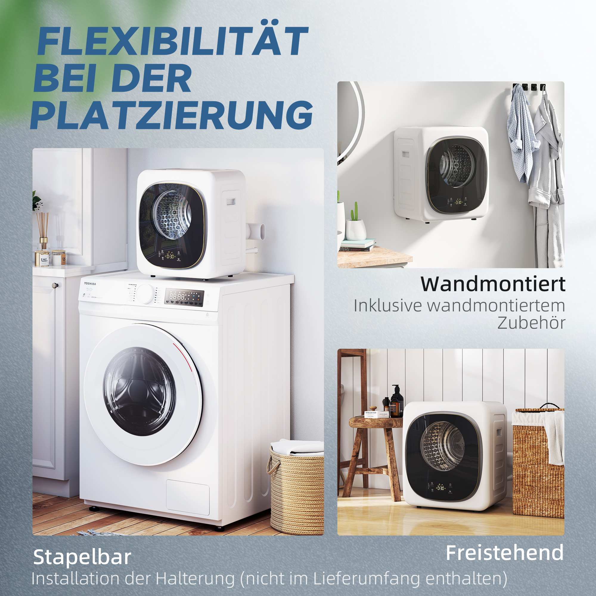 4kg Wäschetrockner, kompaktes Design, 5 Modi, Timer, Weiß+Schwarz