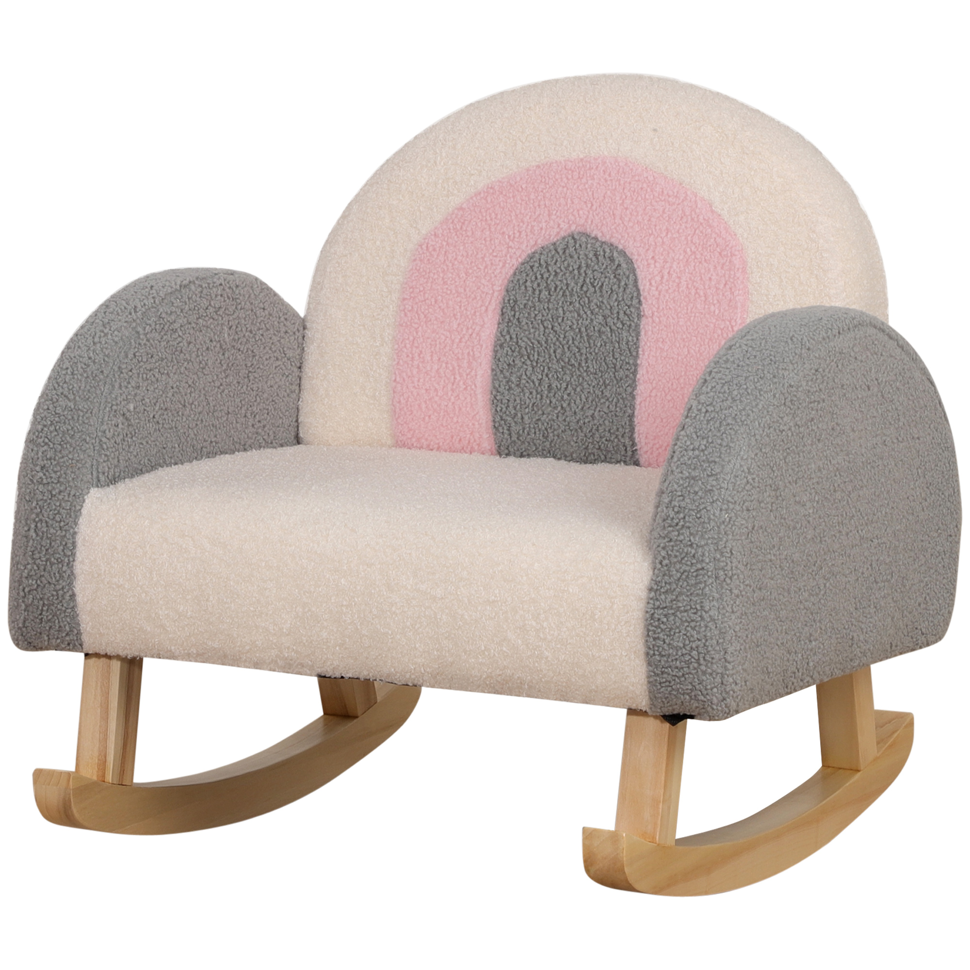 Schaukelstuhl für Kleinkinder, niedliches Design, Schaffell-Imitat, Eukalyptusholz, 50 x 45 x 44cm, grau+rosa+creme Schaukelstuhl für Kleinkinder, niedliches Design, Schaffell-Imitat, Eukalyptusholz, 50 x 45 x 44cm, grau+rosa+creme