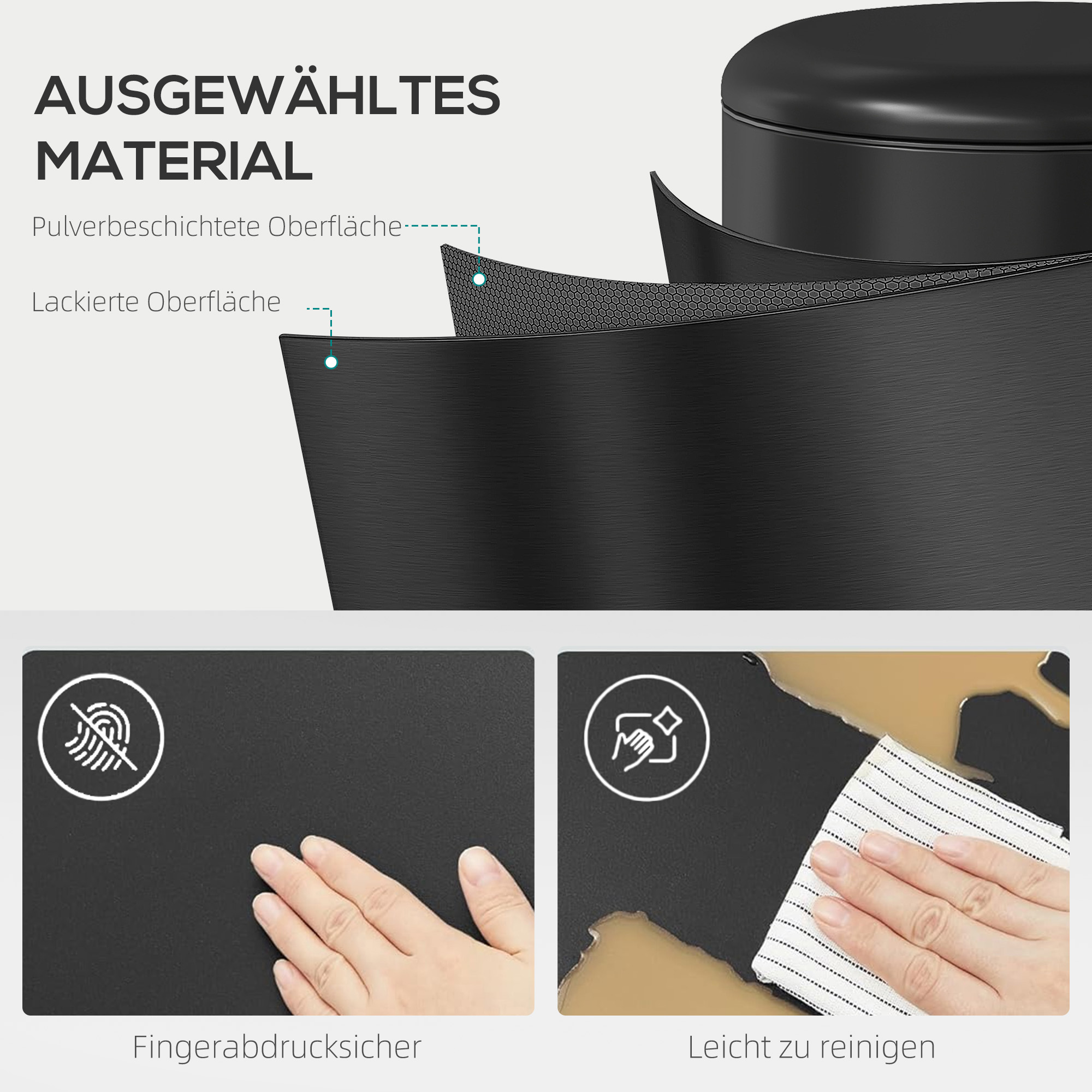 20-Liter Küchen-Mülleimer, Fingerabdruckresistenter Metall-Abfalleimer mit Soft-Close-Deckel, Fußpedal und herausnehmbarem Eimer, Schwarz