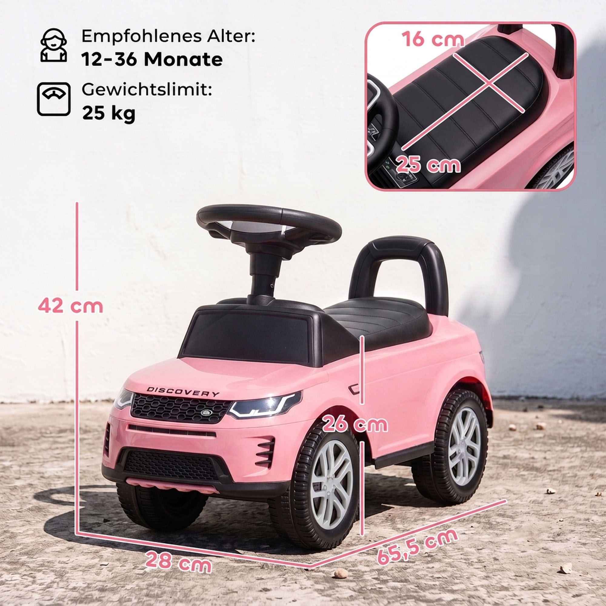 LAND ROVER DISCOVERY Rutschauto, Rutschfahrzeug mit Hupe, Motorgeräuschen Stauraum unter dem Sitz 18-36 Monaten Rosa