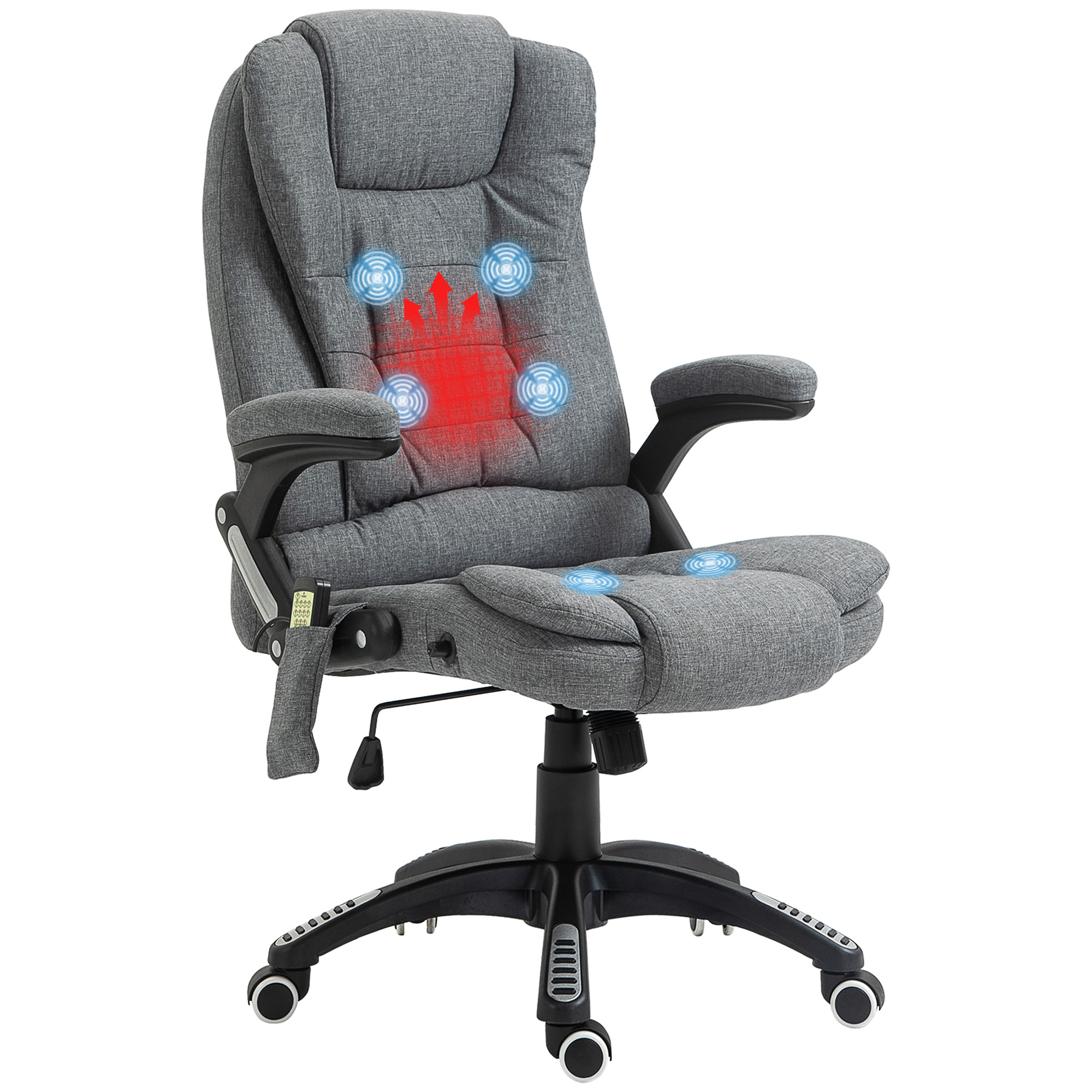 Bürostuhl  Massagesessel mit Wärmefunktion, Ergonomischer Chefsessel, Höhenverstellbarer Drehstuhl, Gamingstuhl mit Massage, Dunkelgrau, 68 x 72 x 110-120 cm