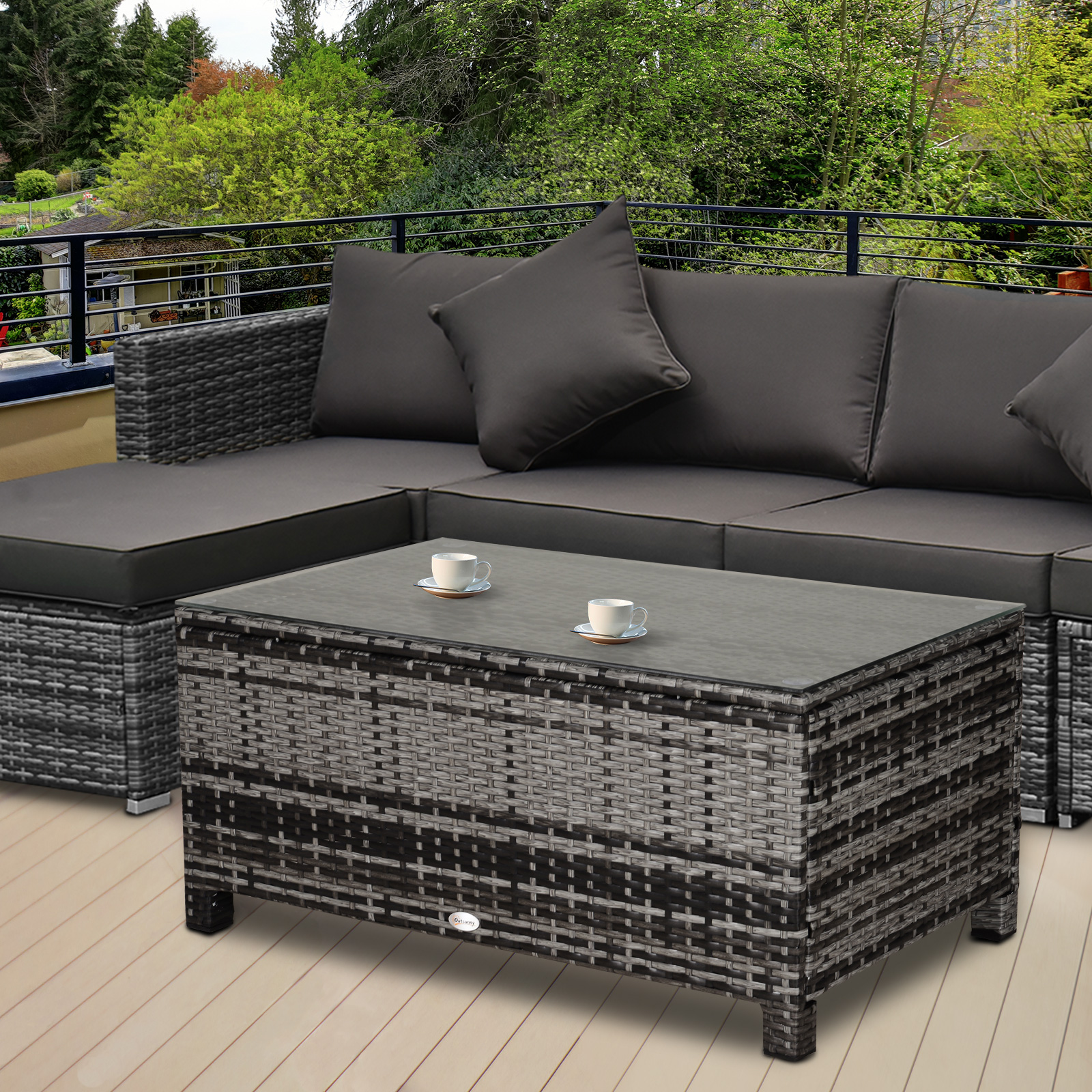 Garten Beistelltisch Couchtisch Gartentisch Balkontisch Polyrattan Grau 85 x 50 x 39 cm