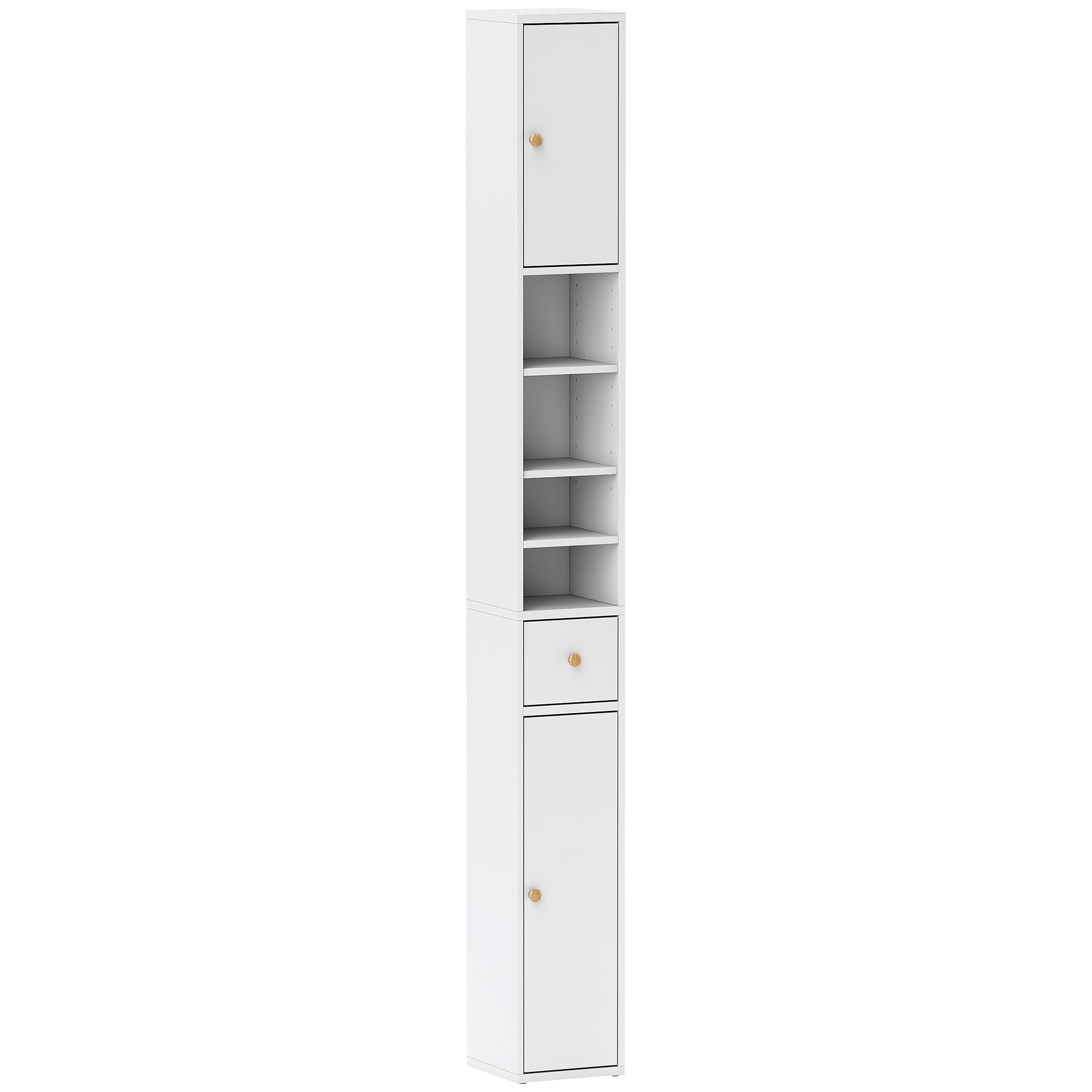 Badezimmerschrank, hoch und schlank, offene und geschlossene Bereiche, Weiß Badezimmerschrank, hoch und schlank, offene und geschlossene Bereiche, Weiß