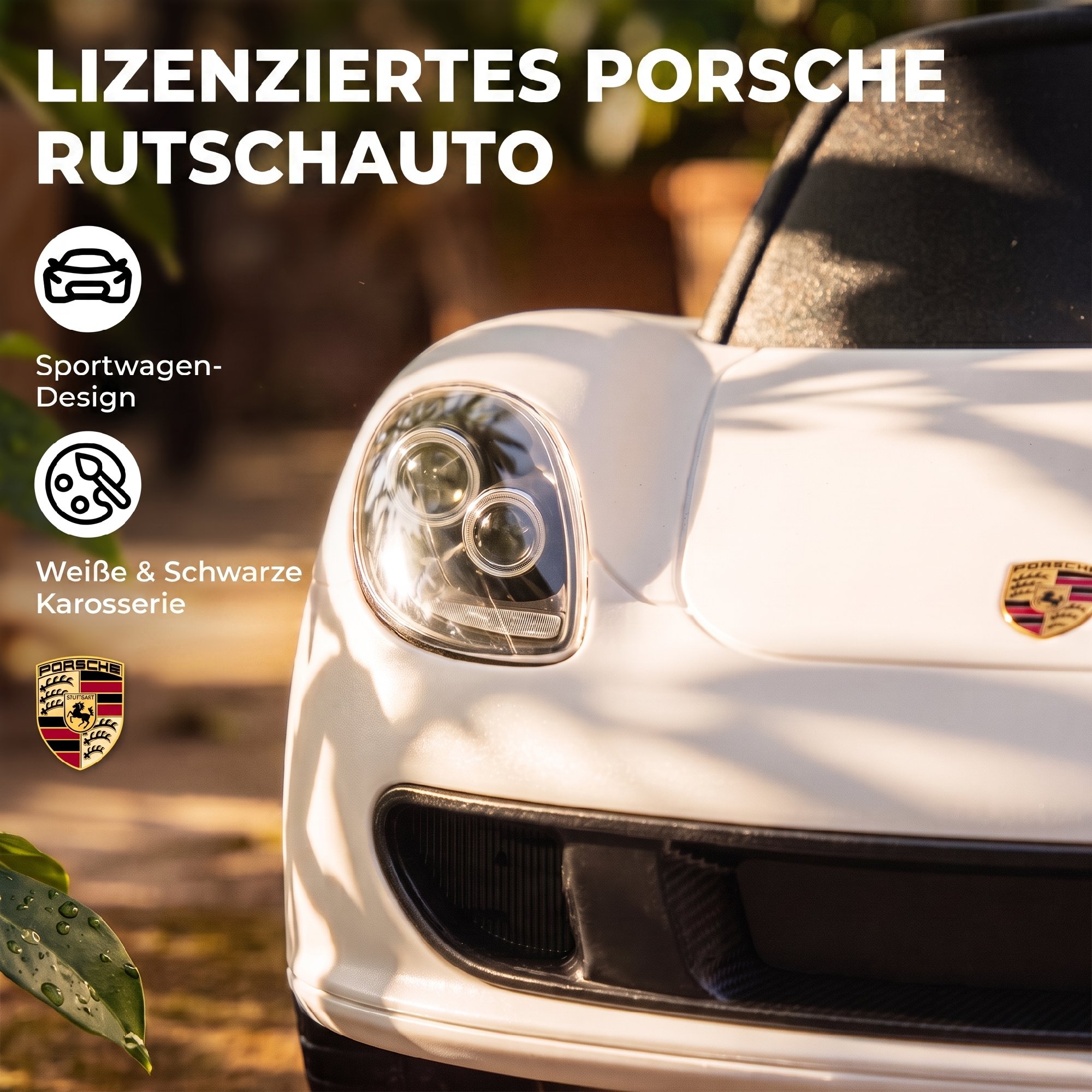 Rutschauto Kinder Porsche Rutschfahrzeug mit Hupe Licht Motorgeräuschen, für 18–36 Monate, Weiß