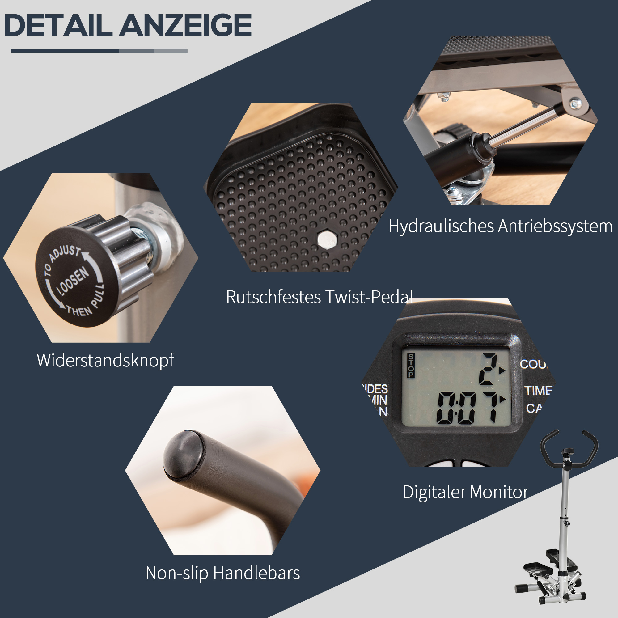 Stepper Heimtrainer für Zuhause mit LCD-Bildschirm einstellbare Geschwindigkeit Metall ABS 55 x 53 x 118-128 cm