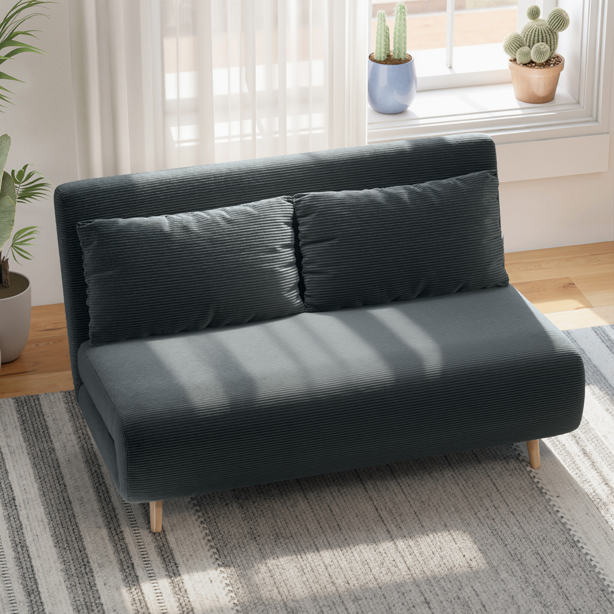 Schlafsofa, Gästebett, 3-fach verstellbare Rückenlehne, Kordoptik, bis 120 kg, 141 x 90 x 81 cm, Dunkelgrau