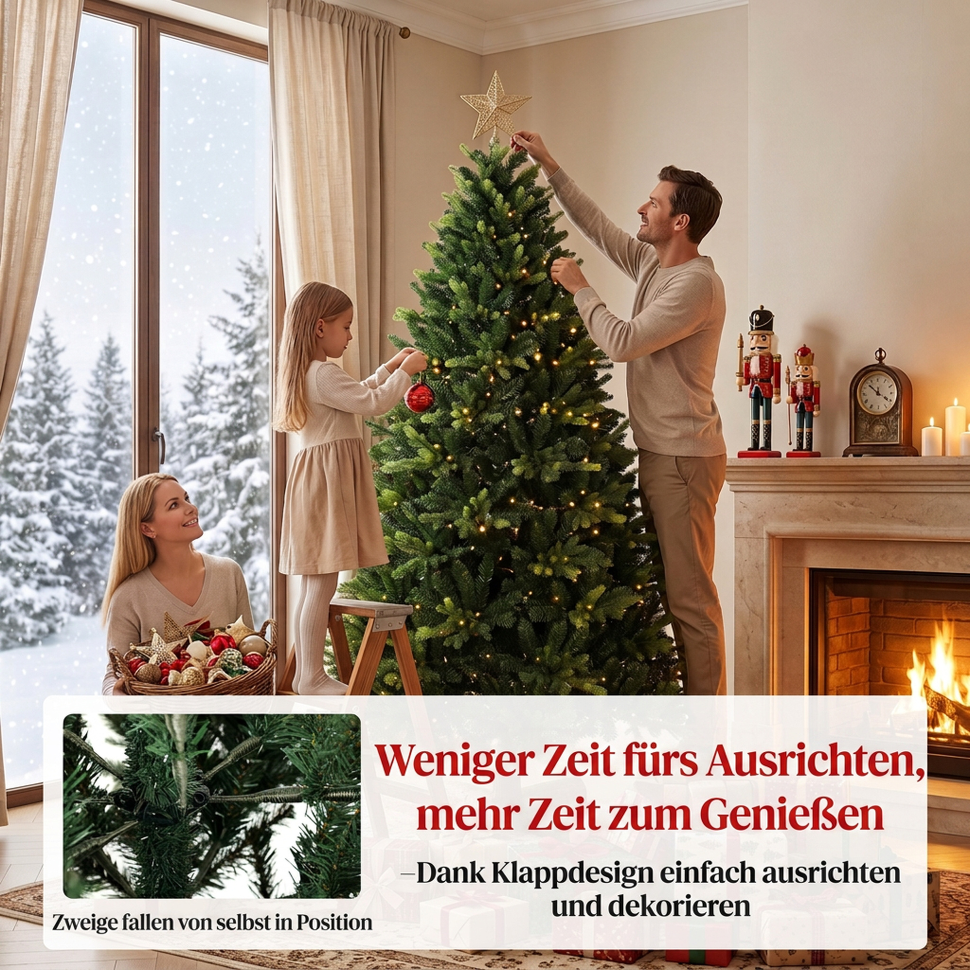 künstlicher Weihnachtsbaum, 180 cm, mit 2419 PE- & PVC-Zweigspitzen, Klappsystem, grün