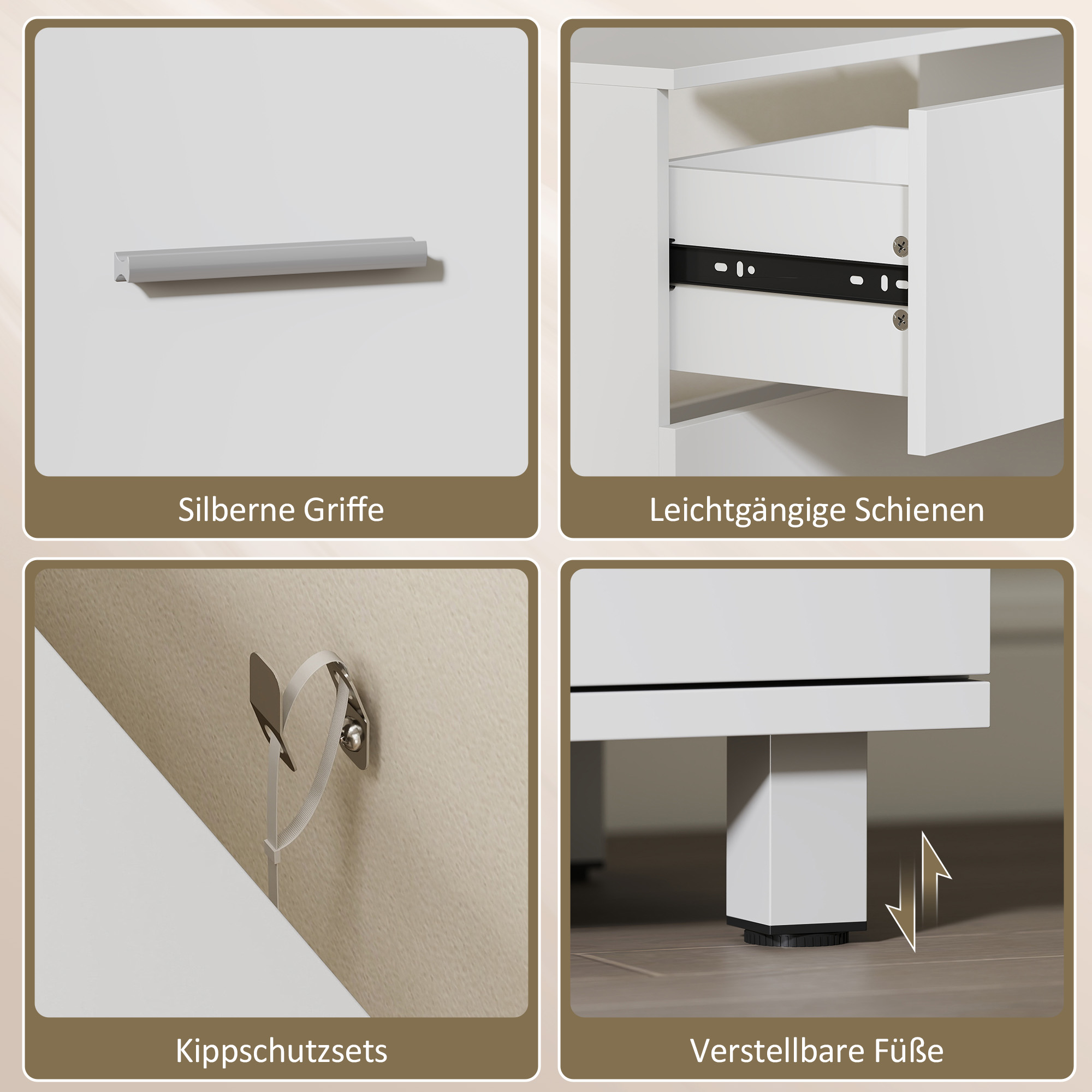 Moderner Badezimmer-Unterschrank mit 2 Schubladen, freistehender Unterschrank für Waschbecken ohne Sockel, Weiß