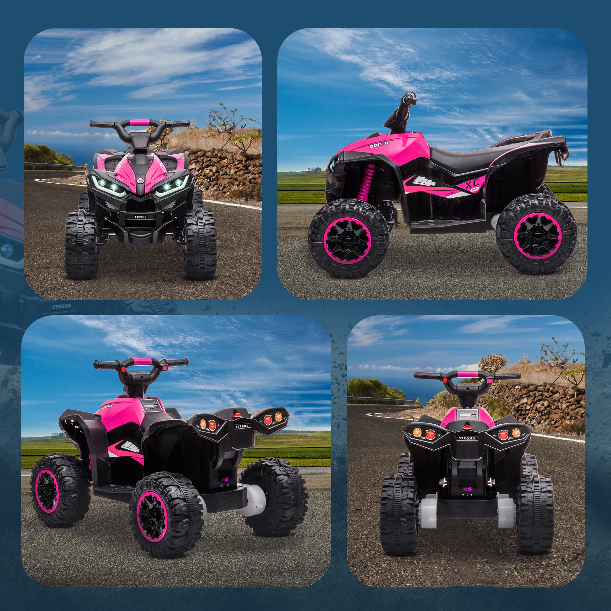 Elektro Kinderquad, 3-6 km/h, Licht/Musik, für 3-5 Jahre, bis 25kg, Rosa/Schwarz