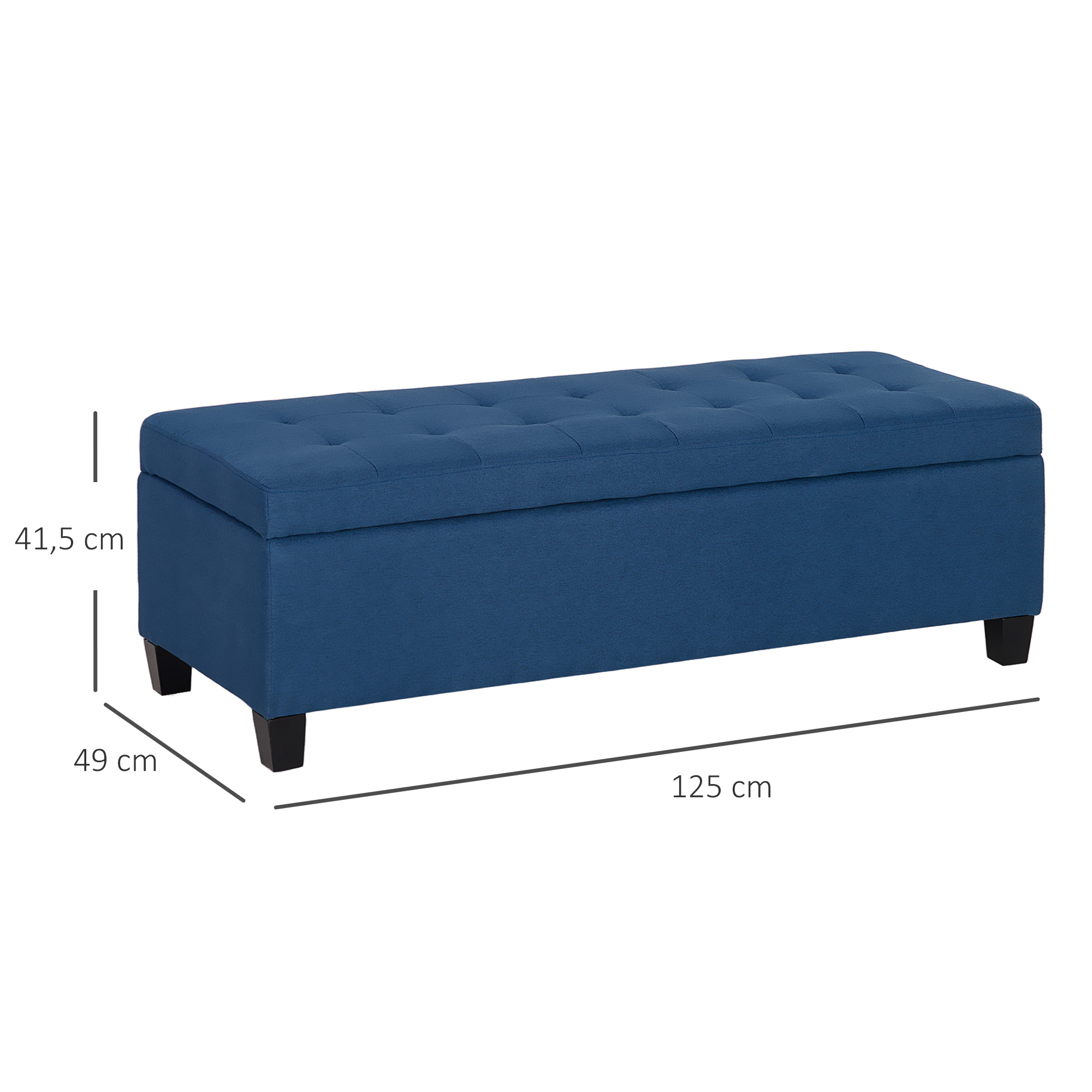 Sitzbank mit Stauraum, Ottomane, Flurbank, Knopfheftung,125,1 cm x 48,9 cm x 41,3 cm, Blau