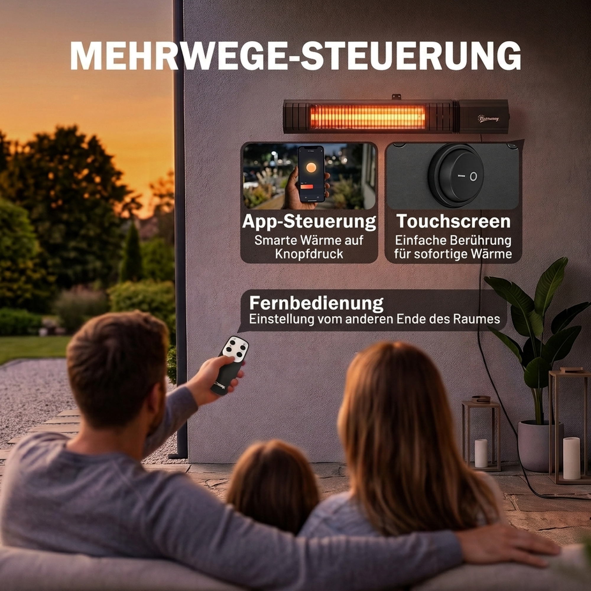 Infrarot Heizstrahler Hängend 2000W Carbonfaser Deckenheizstrahler mit App Touch & Fernbedienung 9 Heizstufen