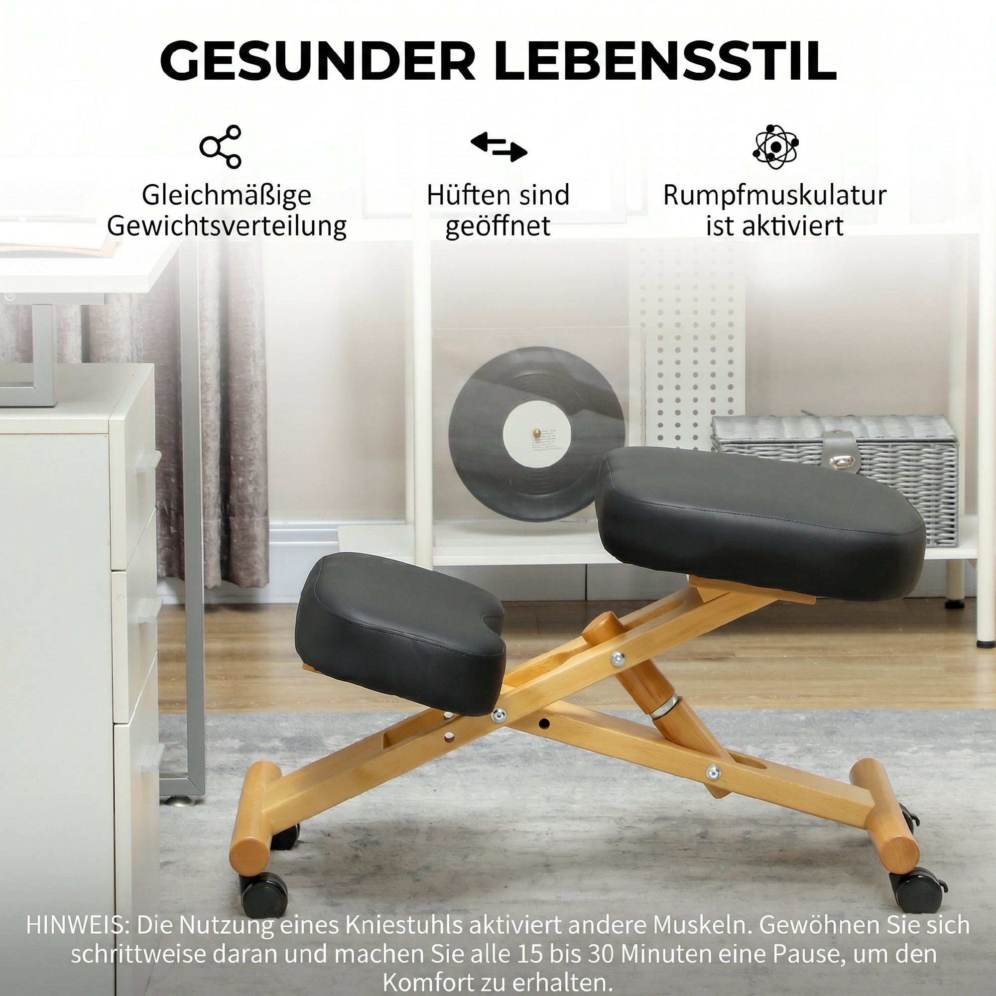 Kniestuhl Ergonomischer Kniehocker mit Rollen Sitzhocker zur Verbesserung der Nackenschmerzen für Zuhause und Büro