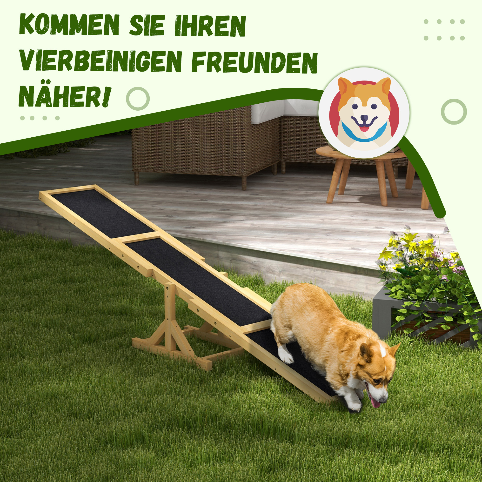 Hundewippe für Agility Training, rutschfest, bis 50 kg belastbar, 180 x 30 x 30 cm