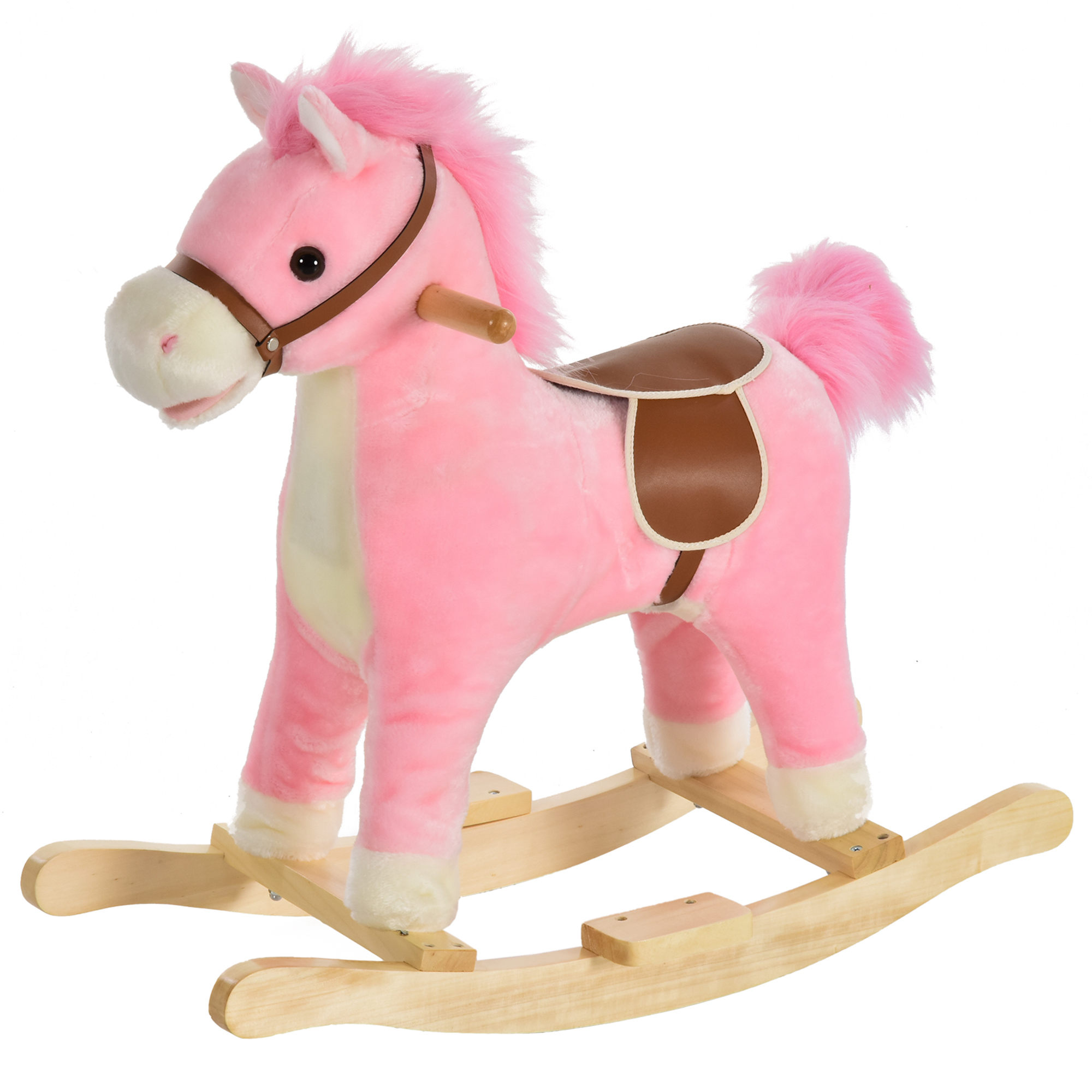 Kinder Schaukelpferd Baby Schaukeltier Pferd mit Tiergeräusche Spielzeug Haltegriffe für 36-72 Monate Plüsch Rosa 65 x 32,5 x 61 cm