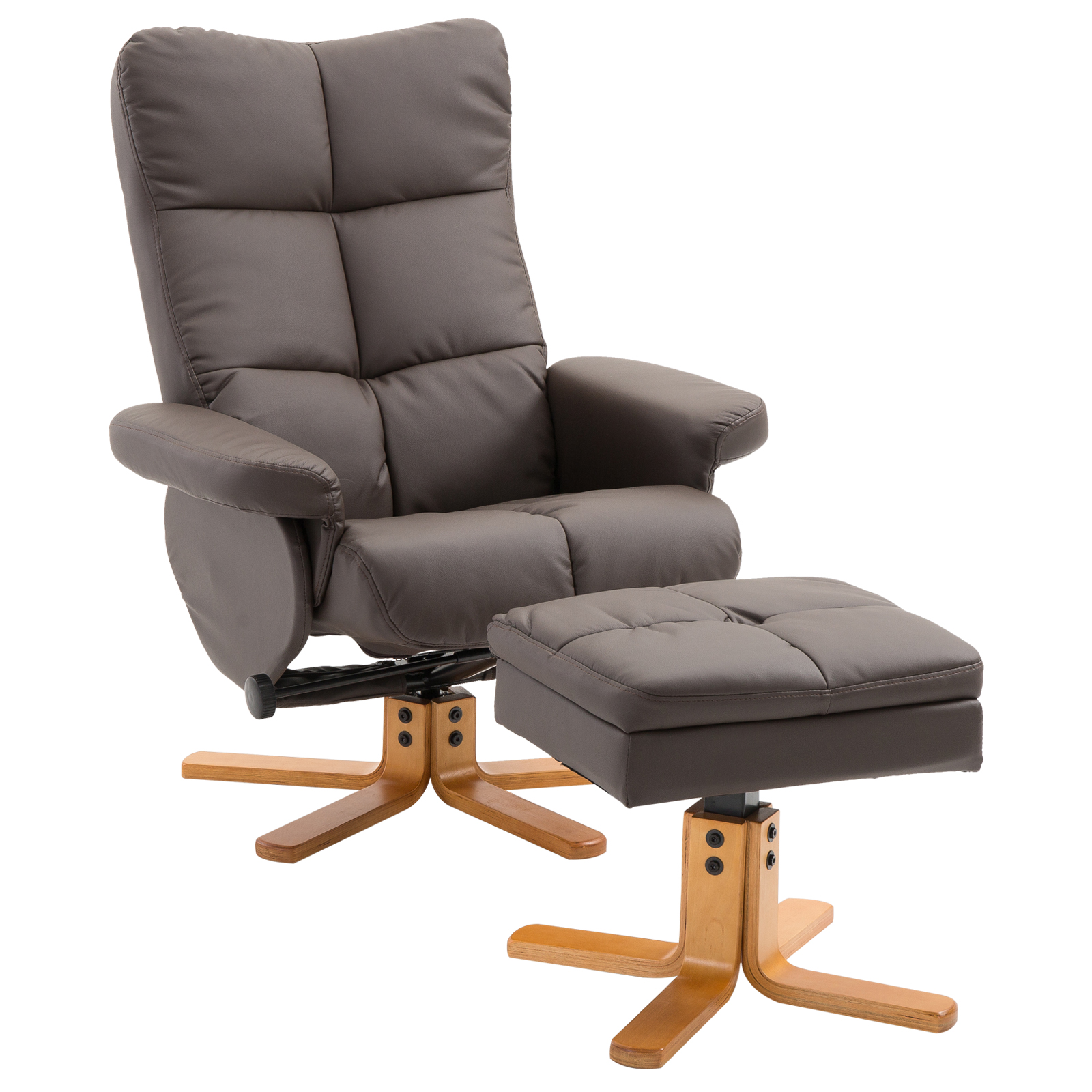 Relaxsessel mit Hocker, 360°drehbarer Fernsehsessel mit Liegefunktion Lesesessel für Schlafzimmer, Wohnzimmer, Kunstleder, Braun