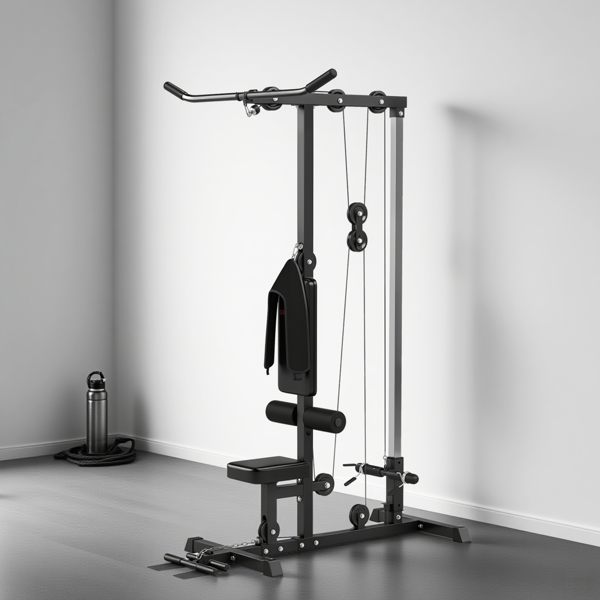 Kraftstation für Zuhause, Ruderzüge, ohne Gewichte, Fitnessgerät für Zuhause, Stahl, Kunstleder, Schwarz