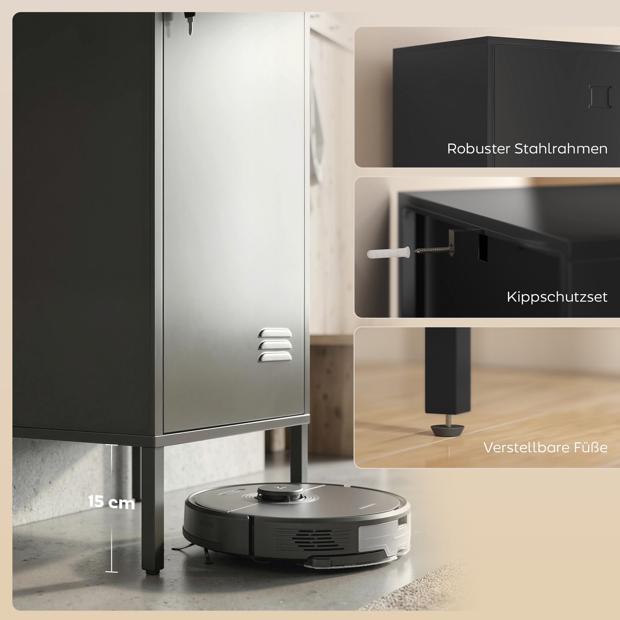 Metallspind mit abschließbarer Tür und Kleiderstange, einzelner Stahlspind für Zuhause oder Büro, Schwarz