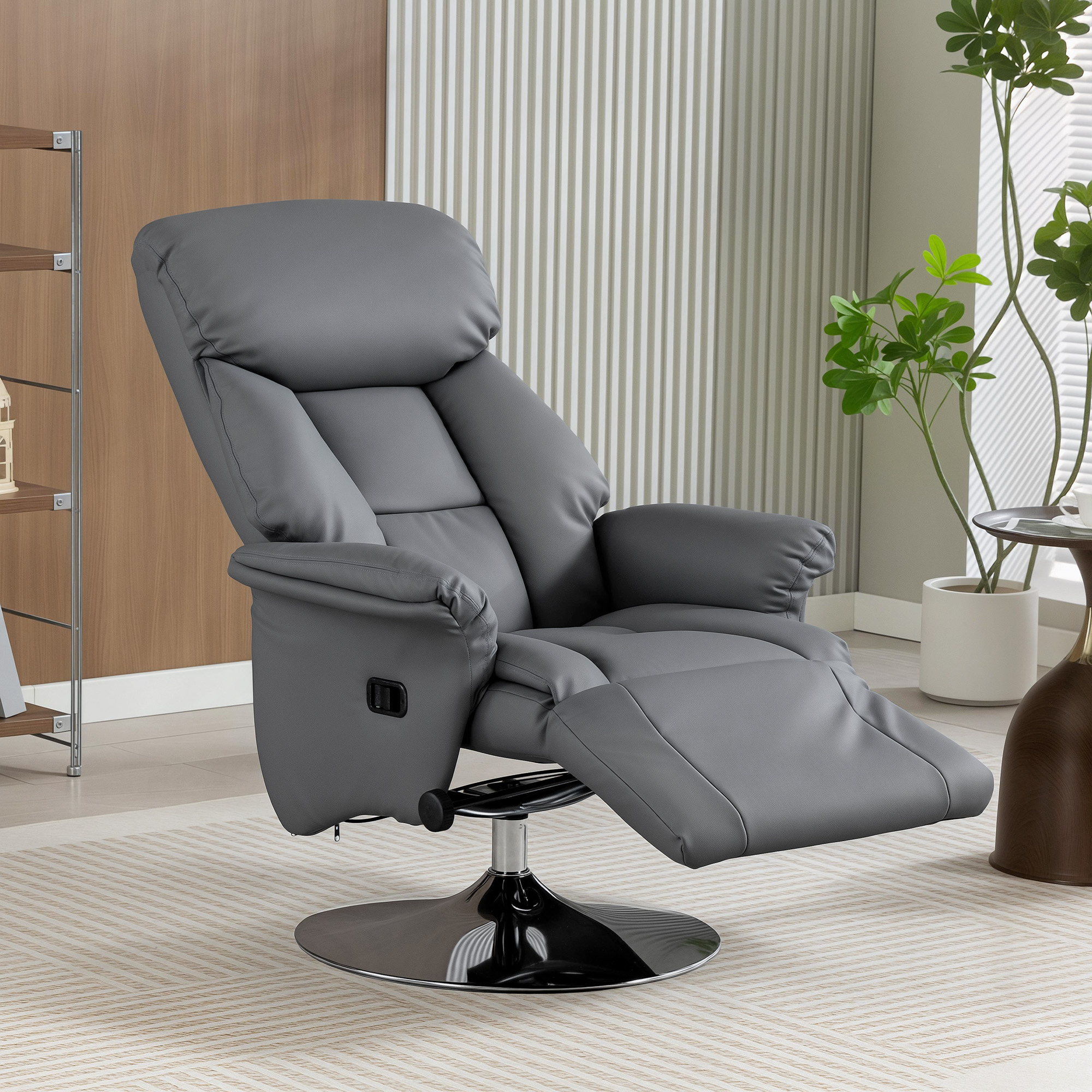 Relaxsessel, Liegefunktion, Lederoptik, Fußstütze, bis 120 kg, 78 x 80 x 109 cm, Grau