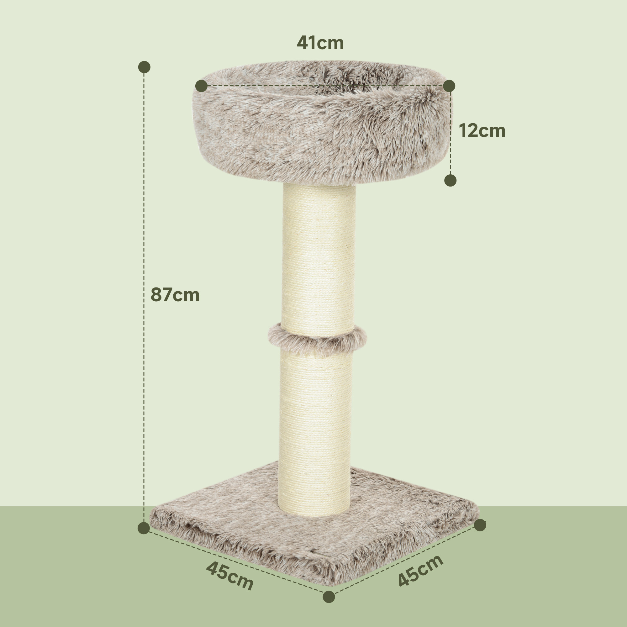 Katzenbaum, 87 cm, Katzenturm mit dickem Kratzpfosten, Plüschbett, für den Innenbereich, trägt bis zu 6 kg, Braun