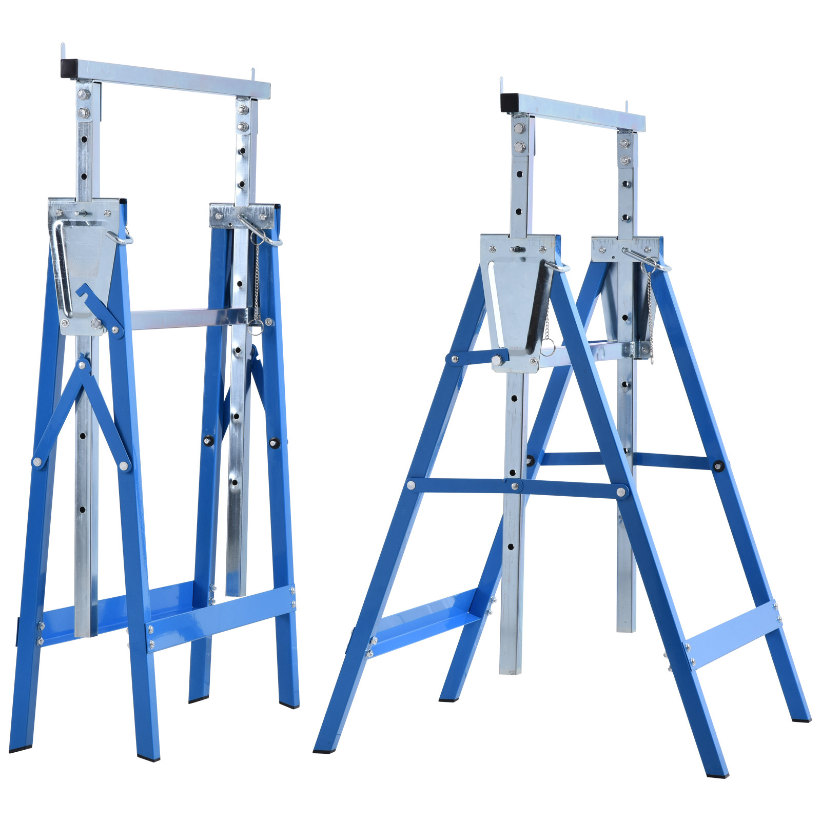 2er Set Arbeitsbock Belastbarkeit bis 200 kg klappbar Sägebock höhenverstellbar 80-130 cm Gerüstbock aus Stahl Unterstellbock Klappbock Stützbock Blau