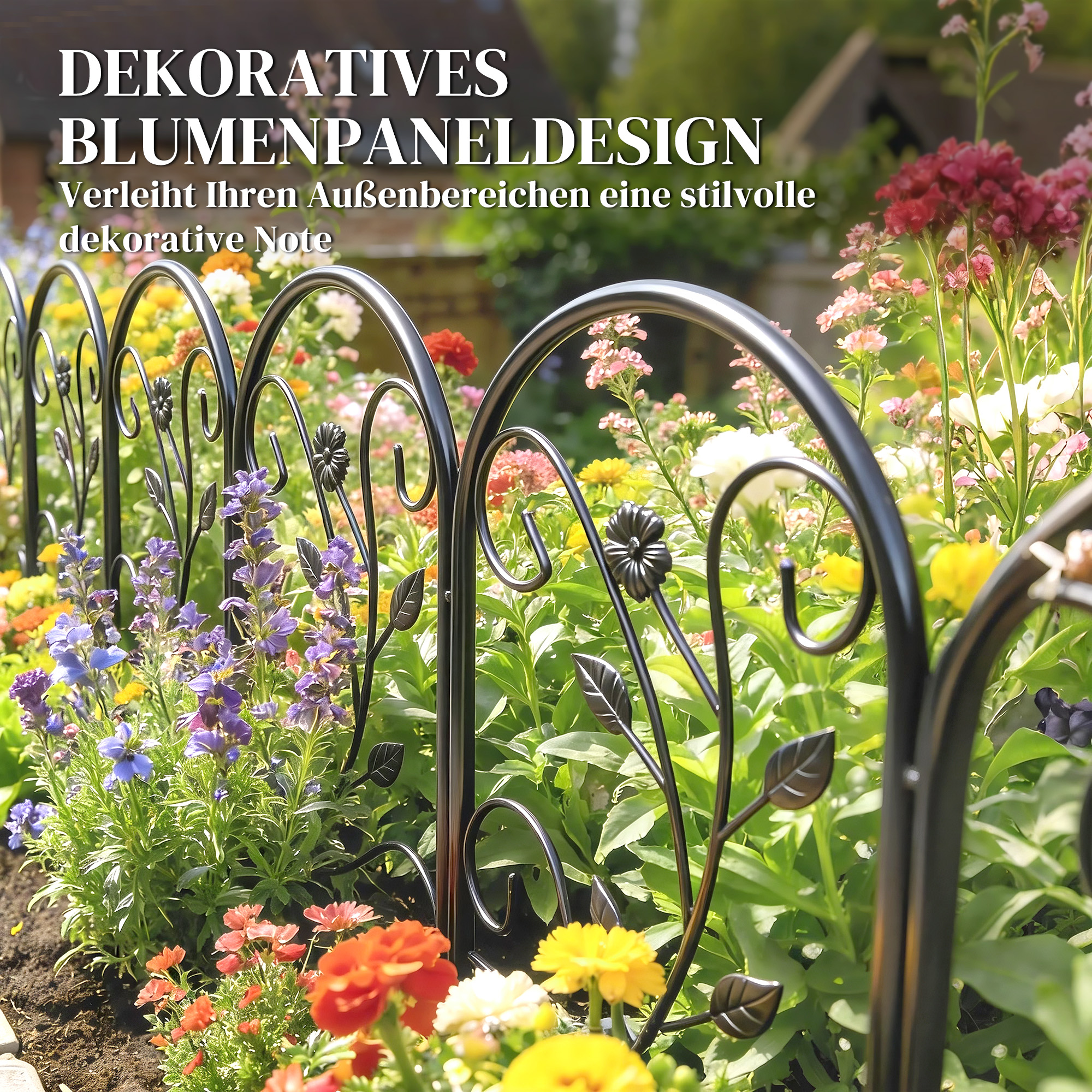 Gartenzaun Zaun aus Metall 80 x 60 cm Dekorativer Gitterzaun Set mit Fuß für Garten Blumenbeete Tierbarriere Schwarz