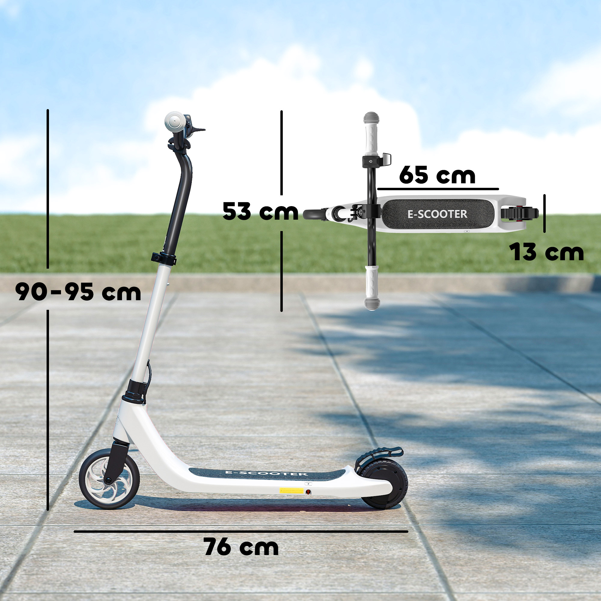 E-Scooter, Elektro-Tretroller, 6 km Reichweite, ab 6 Jahren, Stahlrahmen, schwarz+weiß, 76 x 53 x 95cm