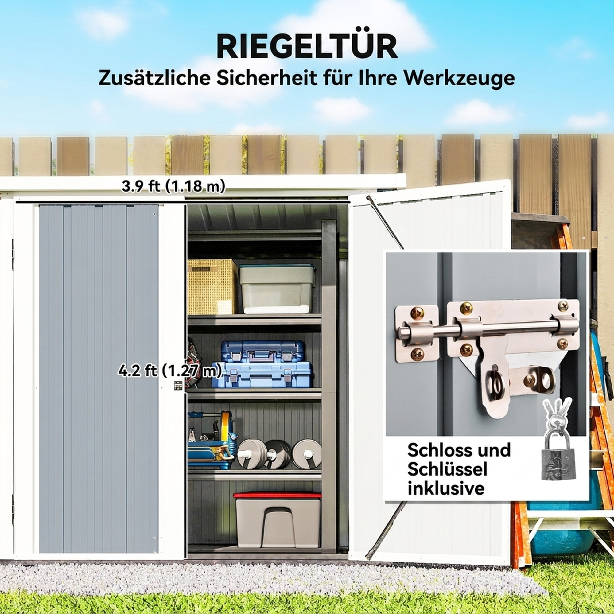 Metall Gerätehaus 1,1 m², Geräteschuppen mit Pultdach Abschließbarer Doppeltüren, 147 x 86 x 134 cm