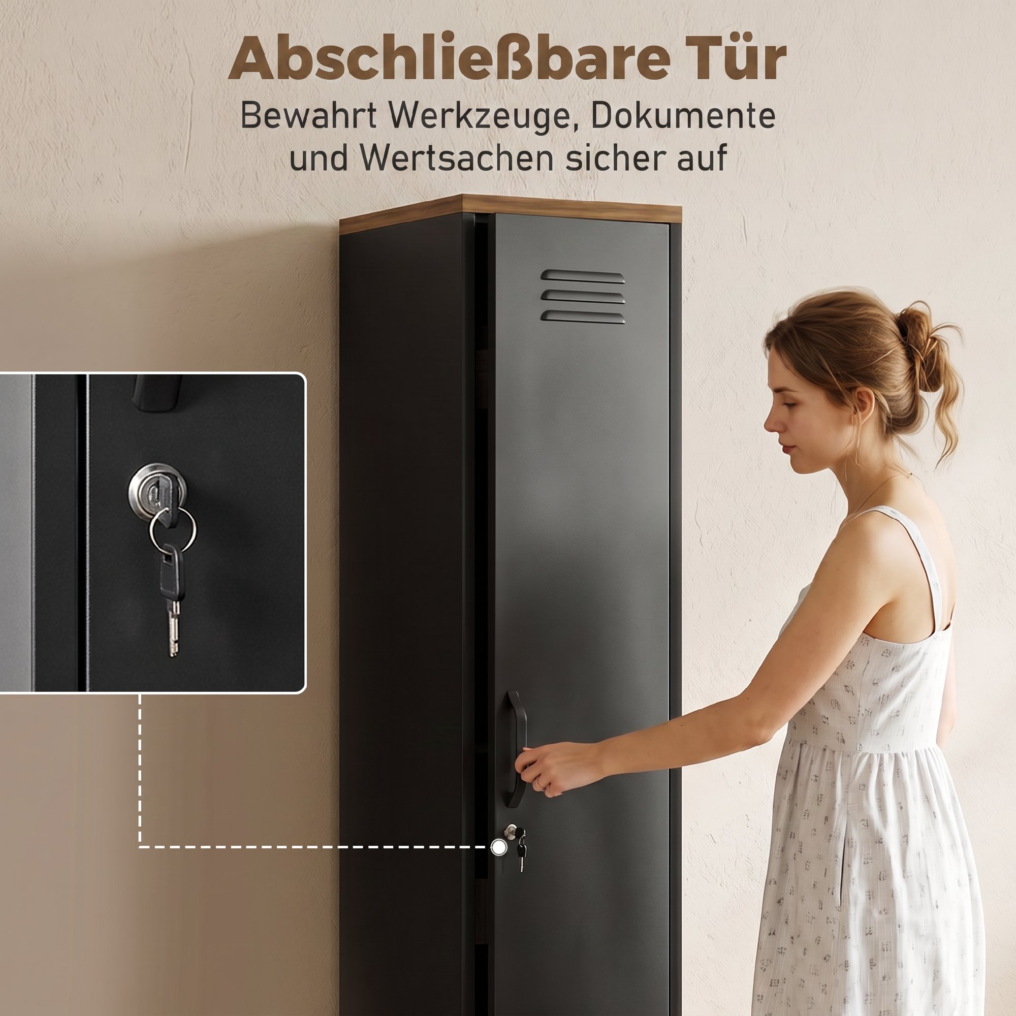 Metallschrank, Industrieller Kleiderschrank mit verstellbaren Böden für Schlafzimmer, Garage und Büro, Schwarz