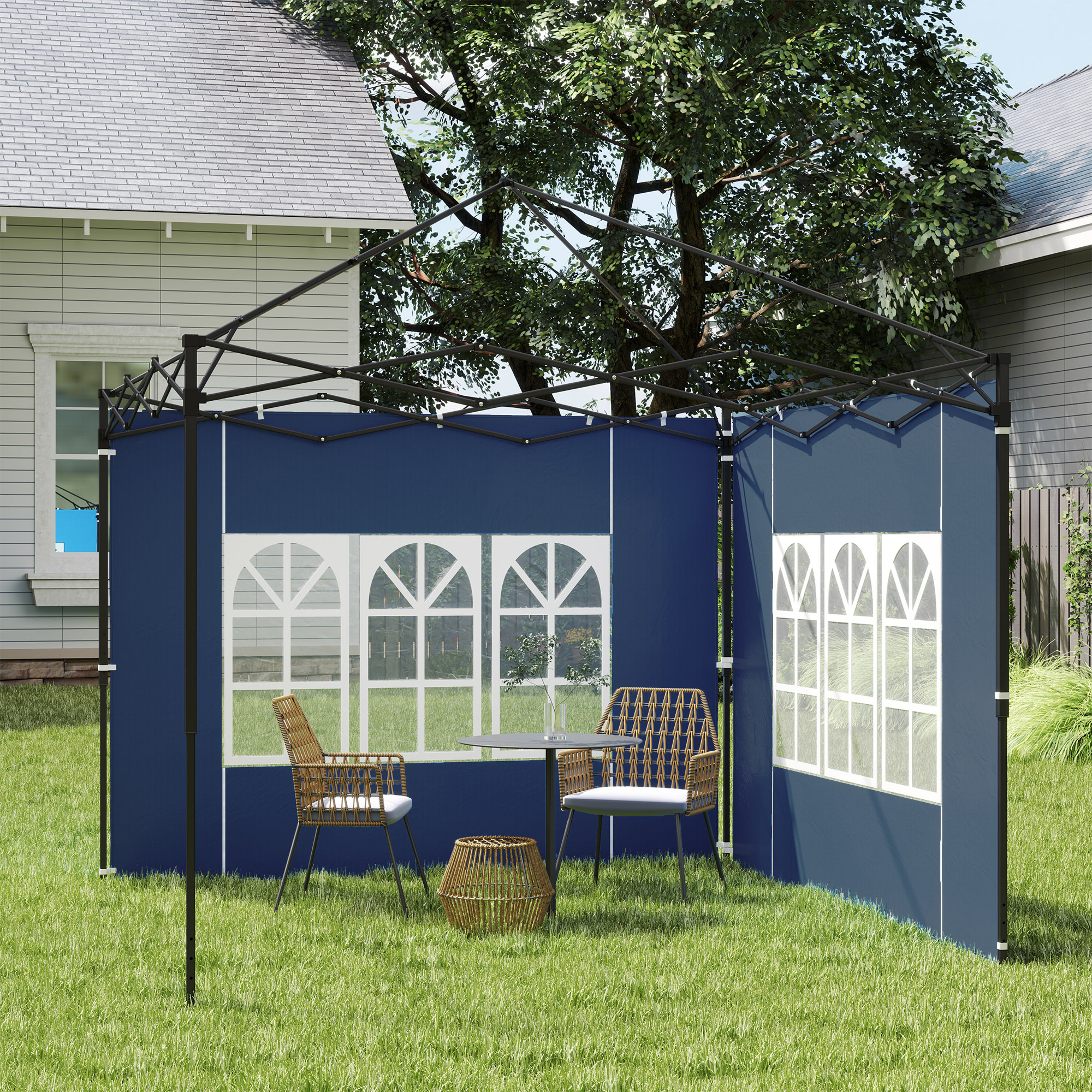 2er Set Seitenwände für Pavillon 3x3 3x6 Wasserdicht Seitenteile mit Fenster Blau