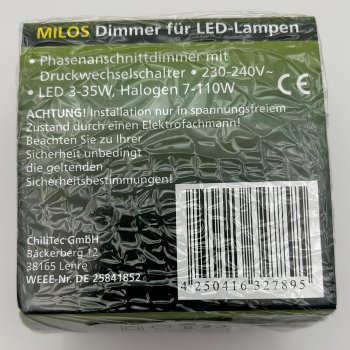 MILOS Dimmer für LED Lampen weiß matt / 250V~/ 3-60W, inkl. Rahmen, UP