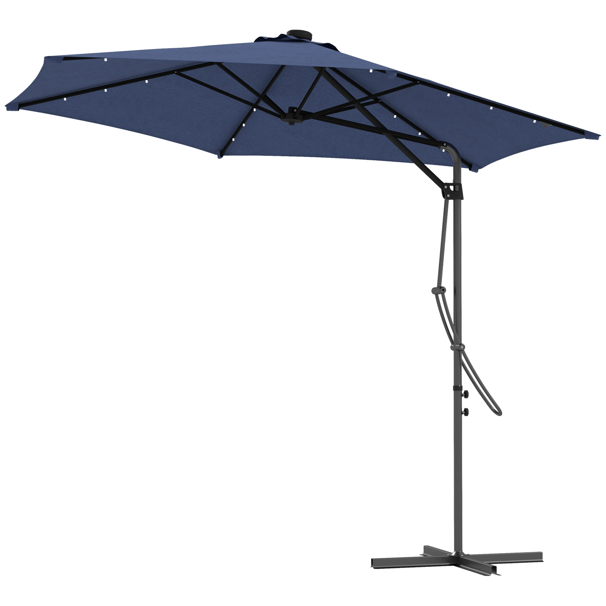 Gartenschirm, Ampelschirm, LEDs, Solarmodul, wetterfest, inkl, Schutzhülle, Ø290 x 260 cm, Dunkelblau Gartenschirm, Ampelschirm, LEDs, Solarmodul, wetterfest, inkl, Schutzhülle, Ø290 x 260 cm, Dunkelblau