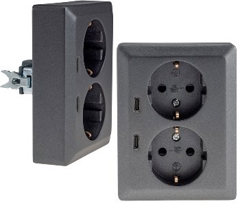 MILOS Schutzkontakt-Steckdose 2-fach / 250V~/16A, 1x UP, 2x USB C/PD, anthrazit
