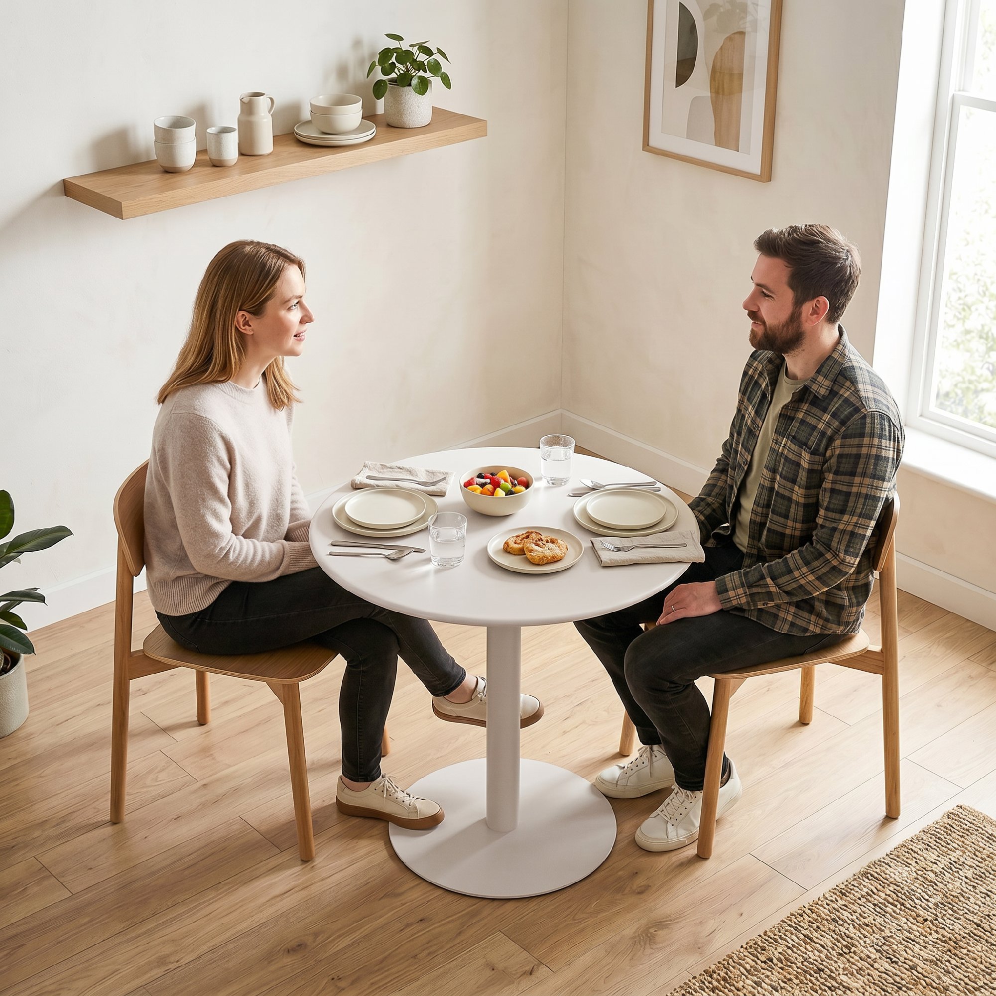 runder Küchentisch für 2 Personen mit Stahlgestell, platzsparend, 60 x 60 x 72 cm, Beige