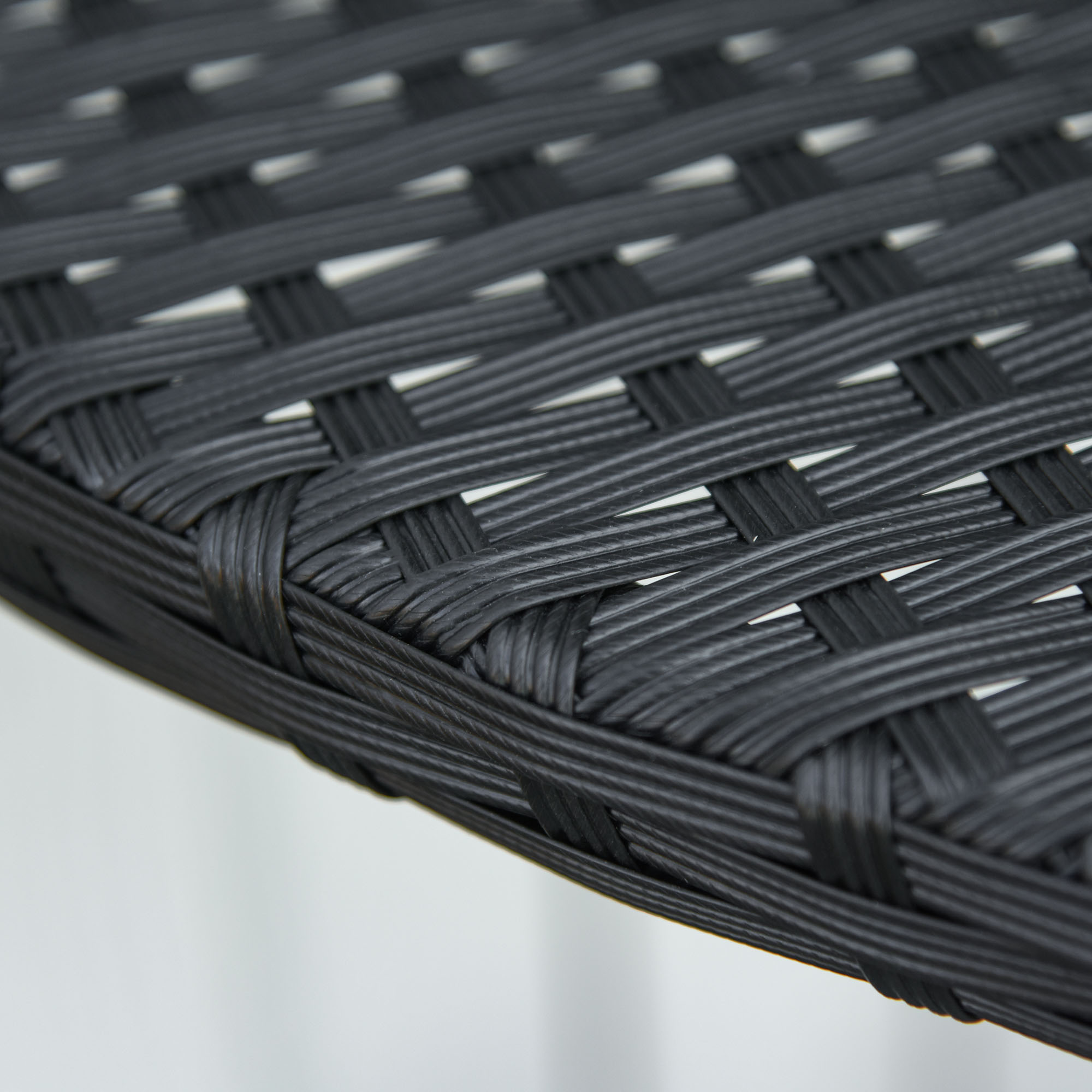 Balkontisch Garten Beistelltisch Tisch Gartenmöbel halbrund Polyrattan Metall Schwarz 100 x 50 x 74 cm