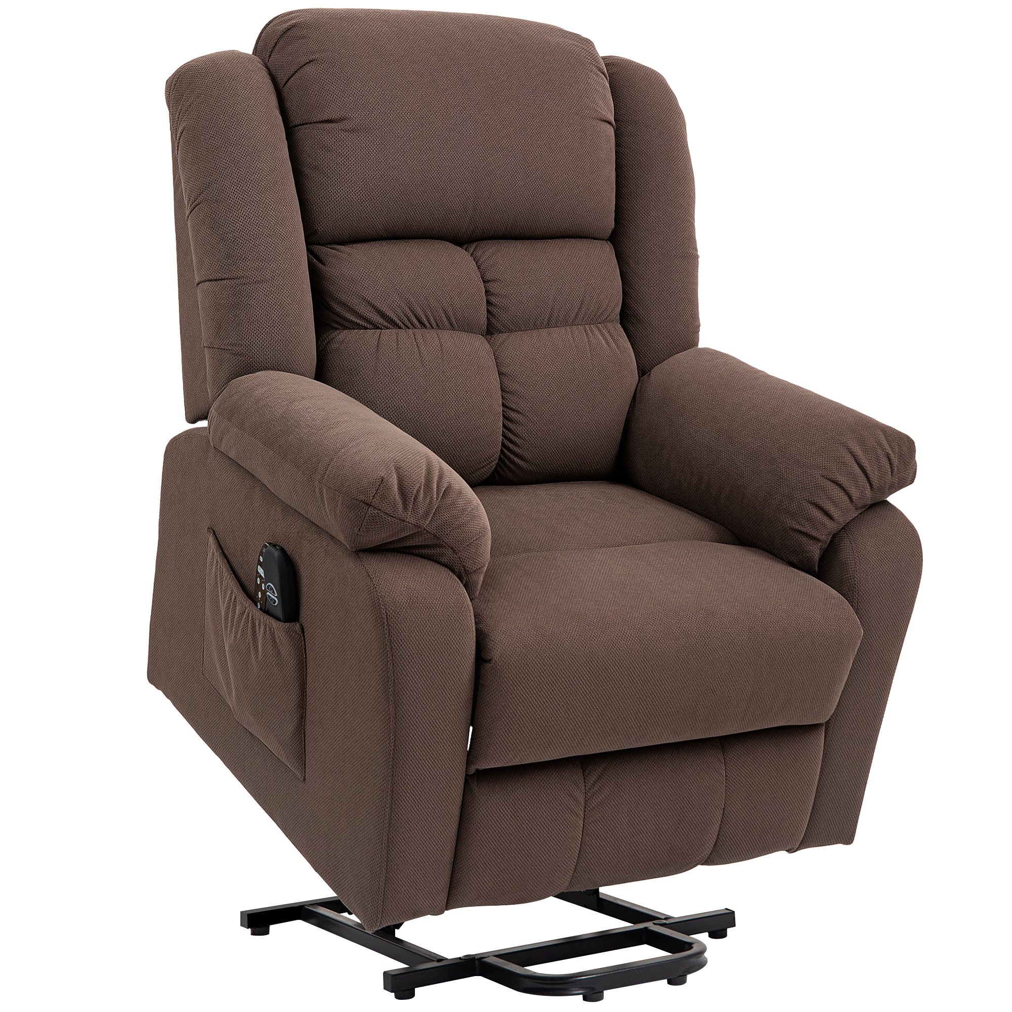 Aufstehsessel mit Massagefunktion und Lendenheizung, Recliner-Sessel mit Fernbedienungen und Seitentaschen, Dunkelbraun