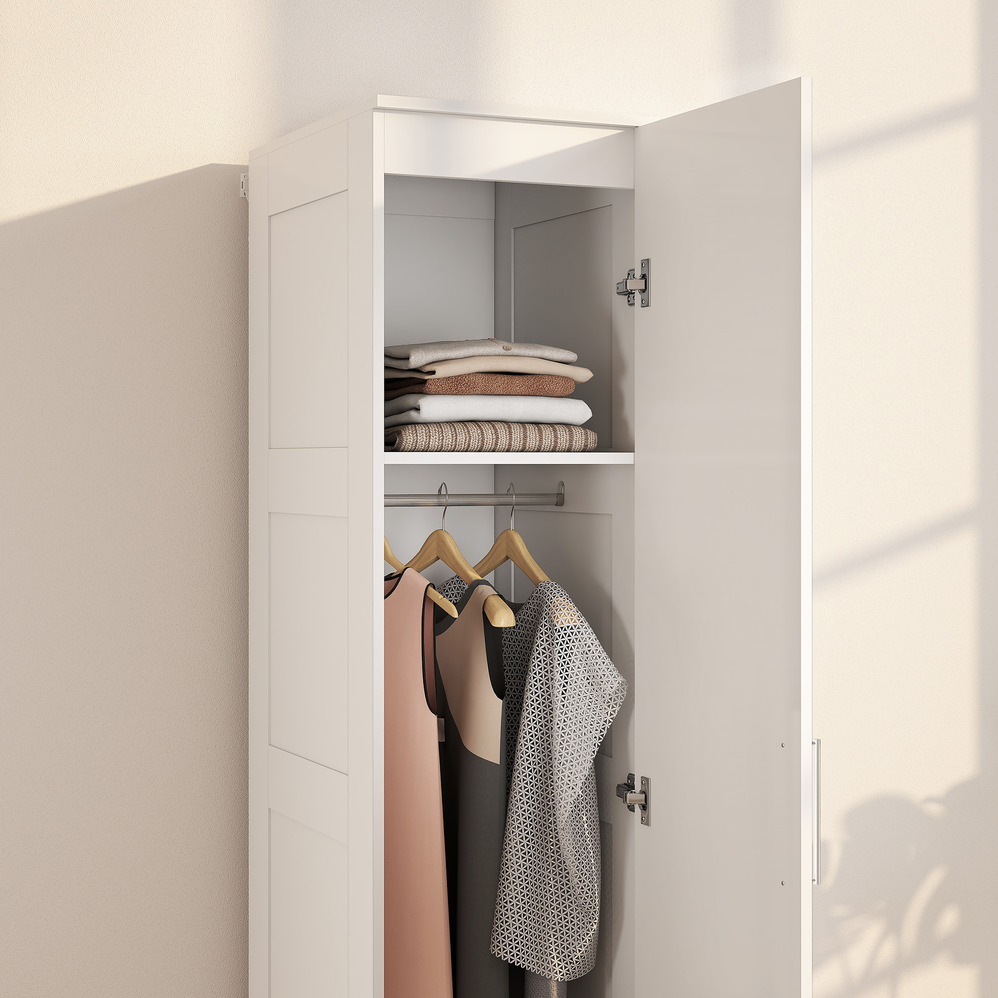 Kleiderschrank Mehrzweckschrank mit Kleiderstange, Regal, Soft-Close-Tür 40 x 52 x 180 cm Weiß