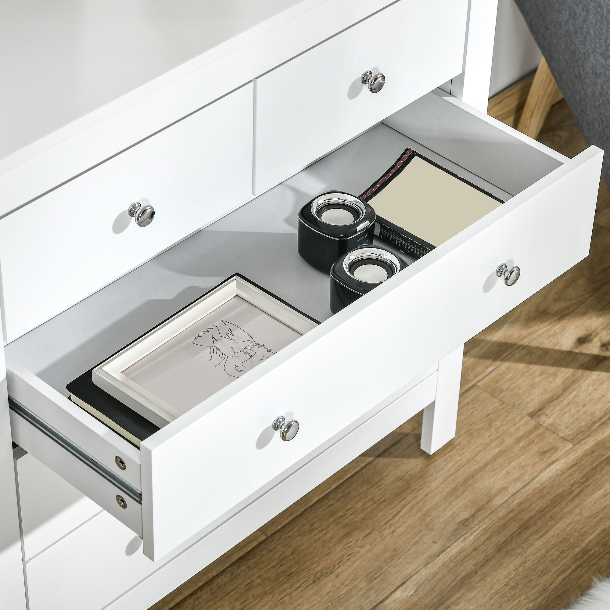 Kommode, Sideboard, leises Öffnen/Schließen, Kippschutz, 79 x 39,5 x 80,5 cm, Weiß
