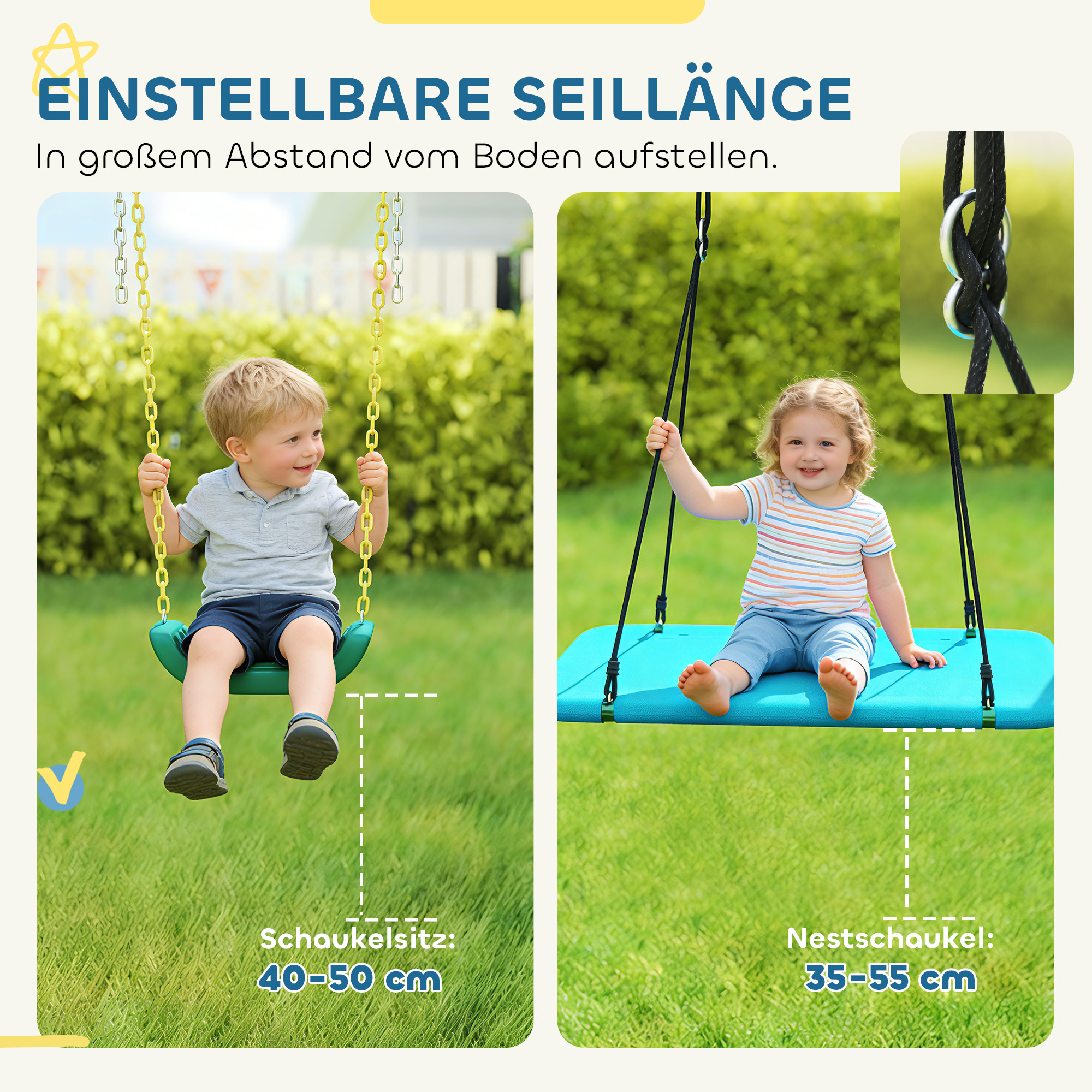 5-in-1 Schaukelgestell mit verstellbarer Nestschaukel Turnringe Doppelsitzer Klettergerüst für 3-8 Jahre 440x175x203 cm