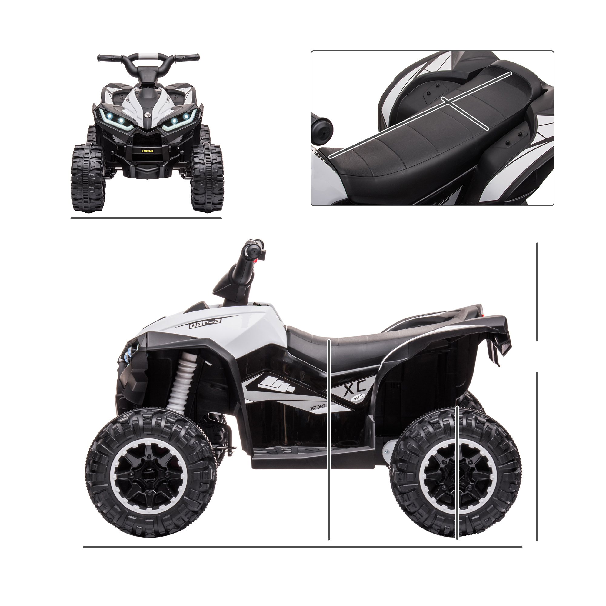 Kinder-Quad Kinderauto, 6 km/h, Sound- und Lichteffekte, : 83 cm x 53 cm x 55,5 cm, Schwarz + Weiß
