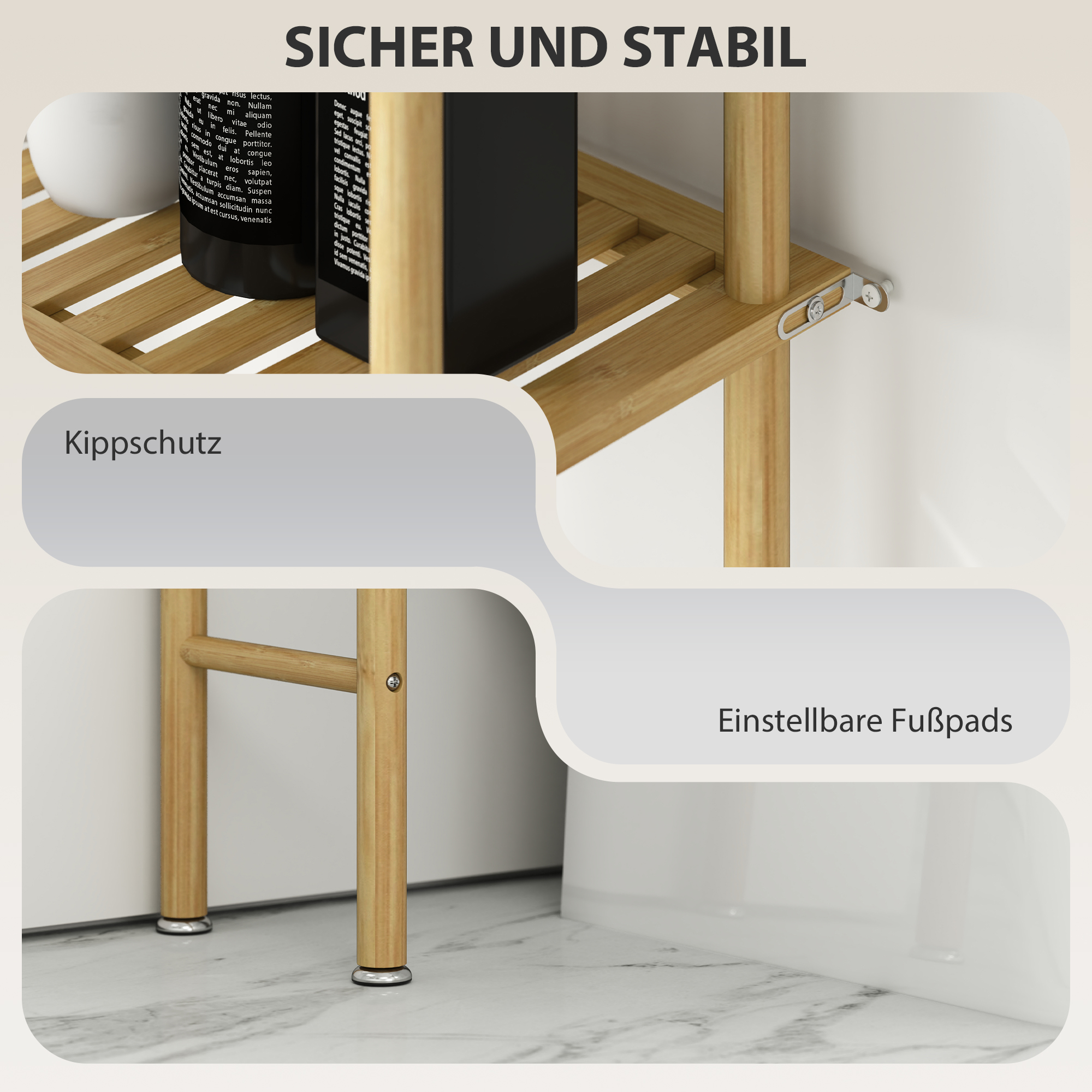 Toilettenregal 3 Ebenen Badezimmerregal, platzsparend Naturholz 69 x 25,5 x 181 cm