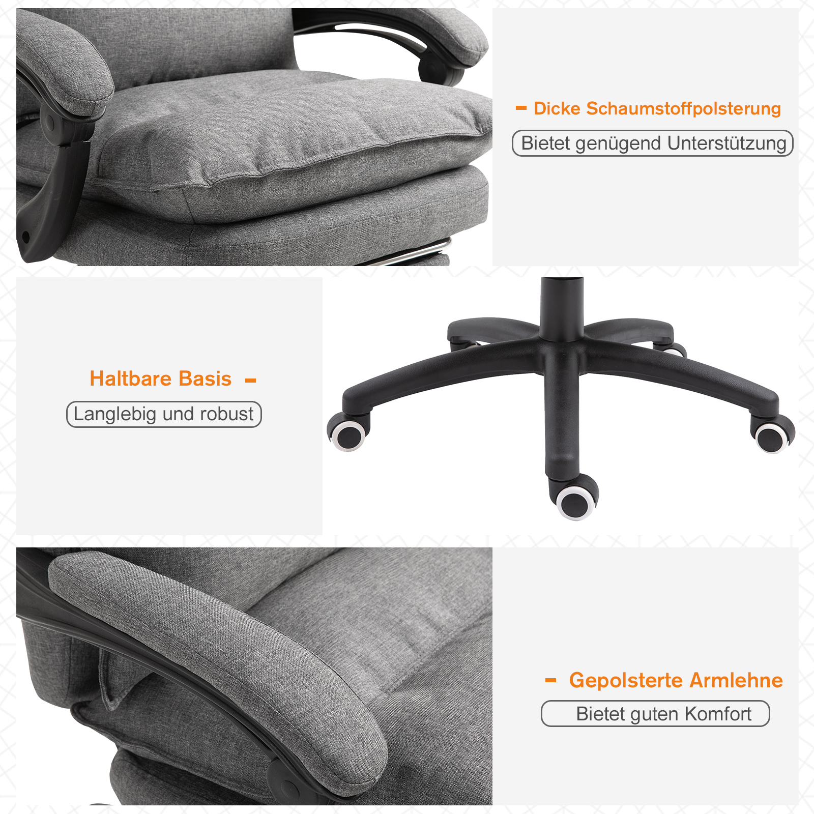 Massage-Bürostuhl, Schreibtischsessel mit Massagefunktion, höhenverstellbarer, ergonomischer Drehstuhl, Nylon, Grau