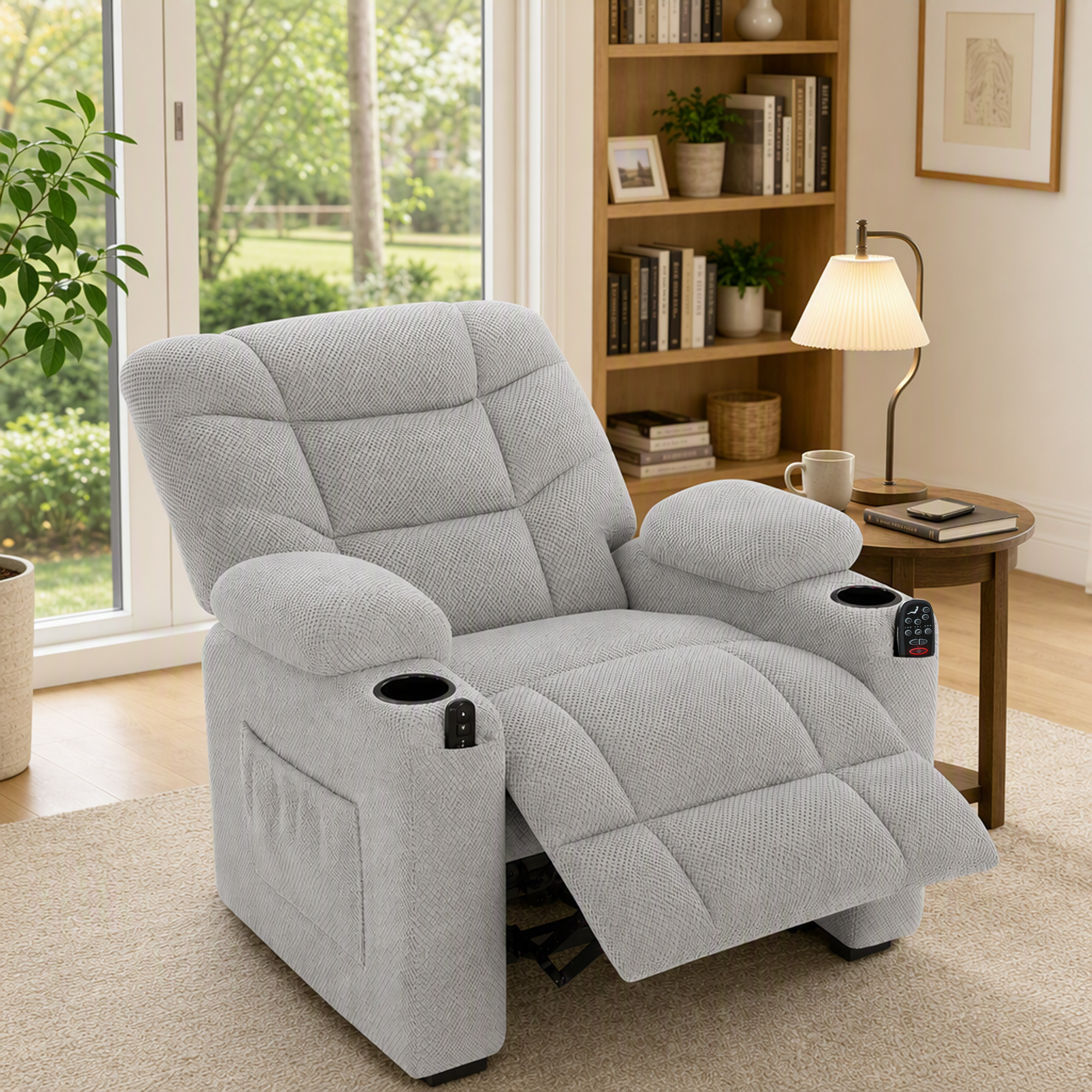 elektrischer Relaxsessel mit Massage & Wärme, leisem Motor und Memory-Funktion, Grau