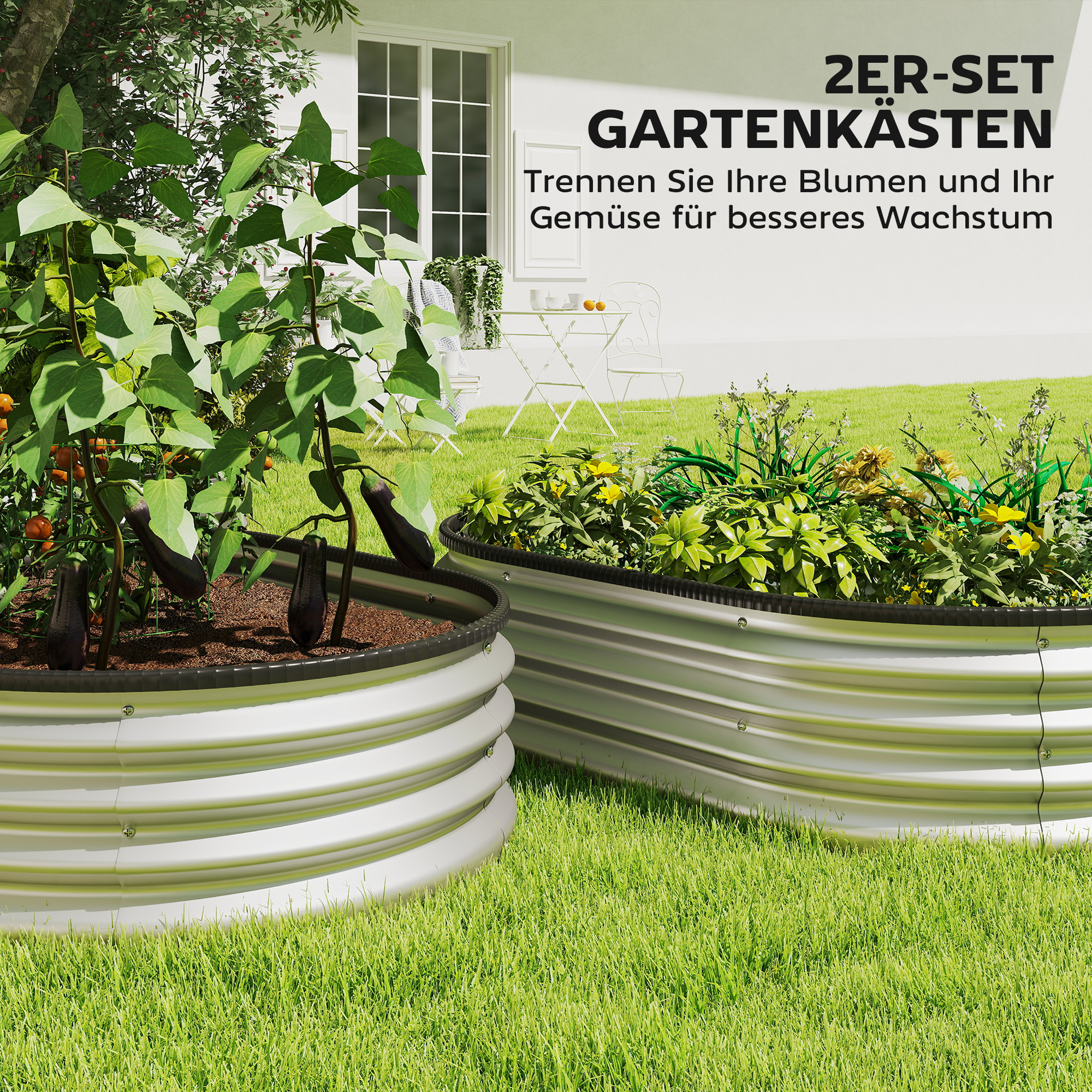 Hochbeet Metall 2er Set 135 x 90 x 30cm Oval Hochbeete mit Gummistreifen