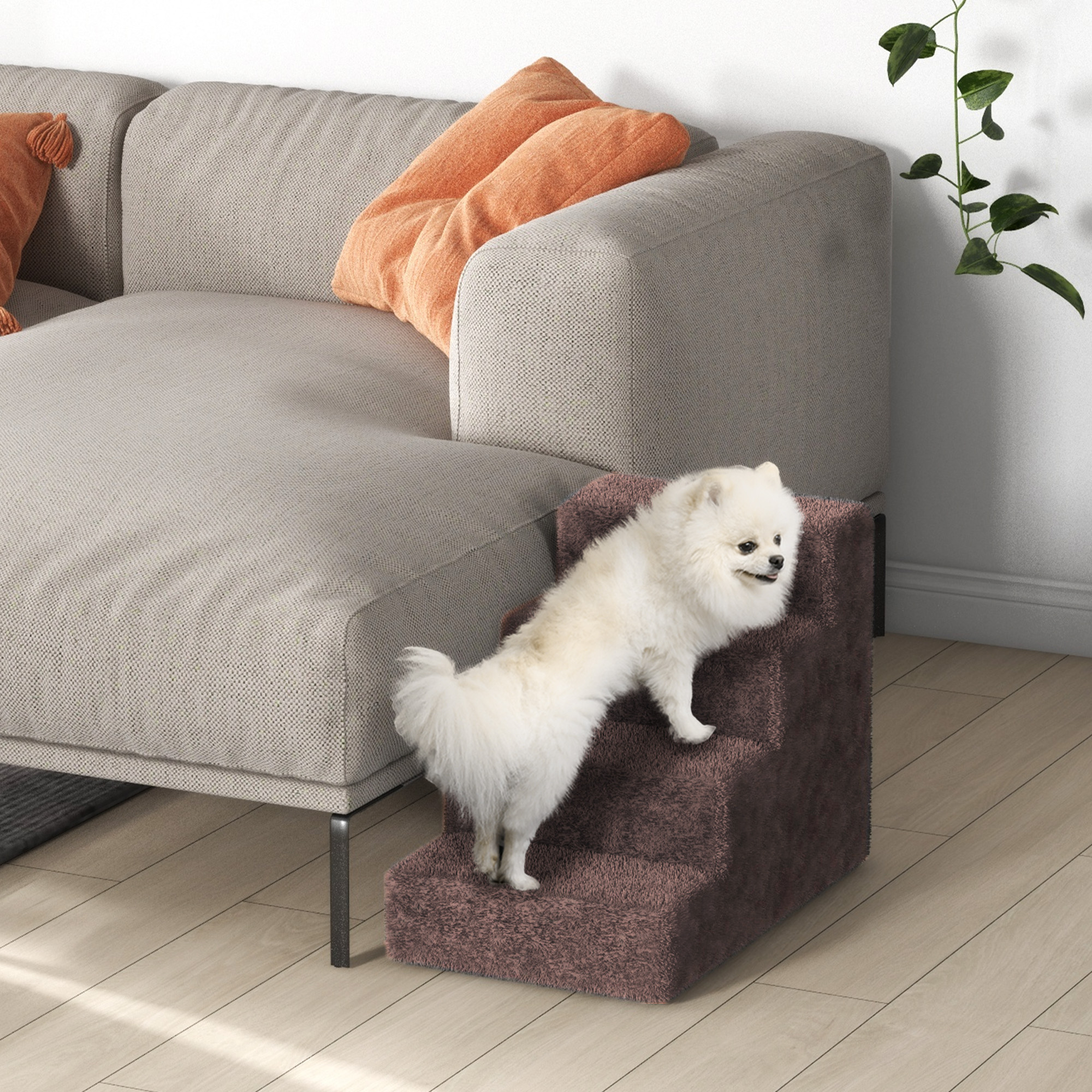 Hundetreppe 4-Stufig Abnehmbarer Bezug Für Kleine Hunde 44 cm Braun