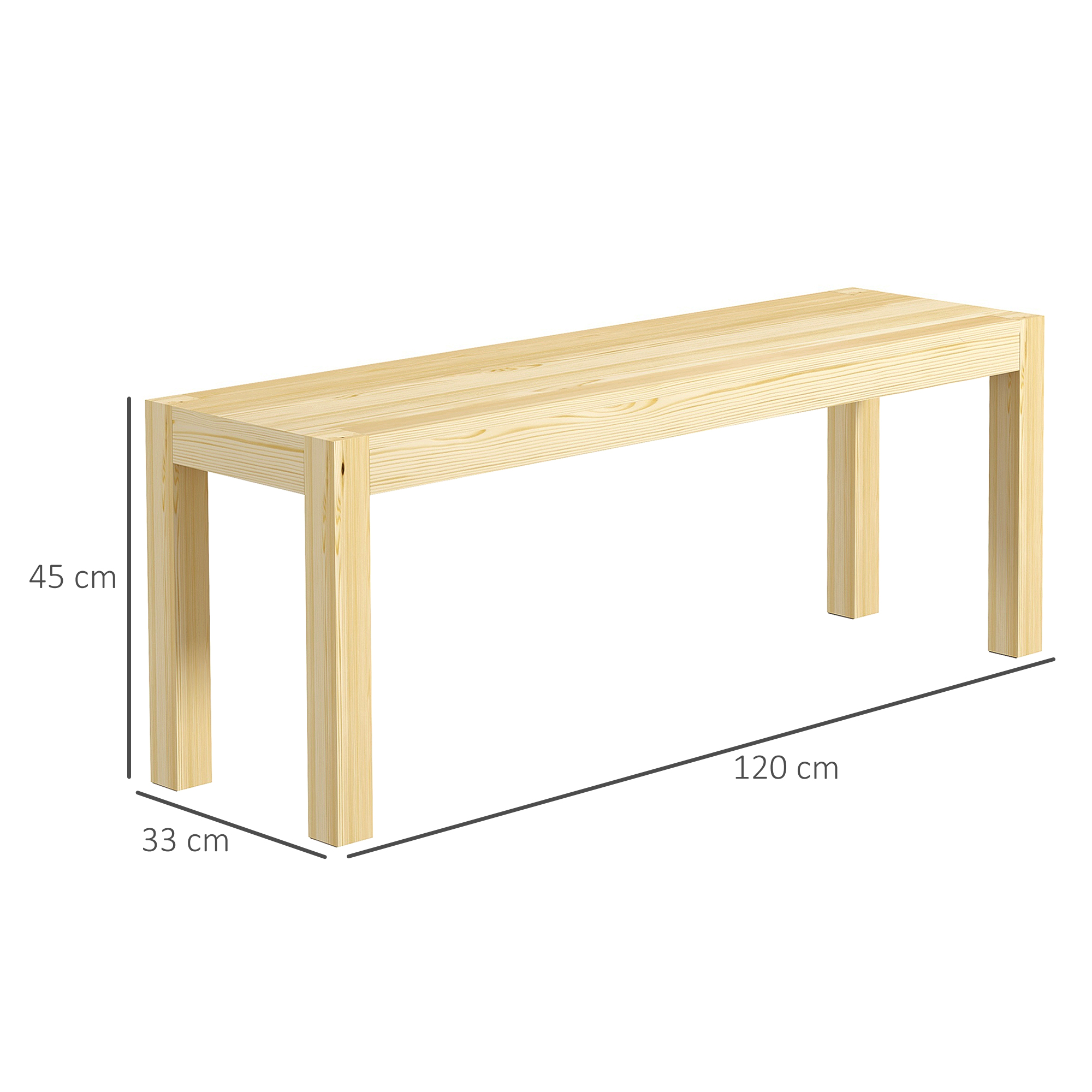 Sitzbank Holzbank Küchenbank, Massivholz, 3-Sitzerbank, 120 cm x 33 cm x 45 cm, Natur