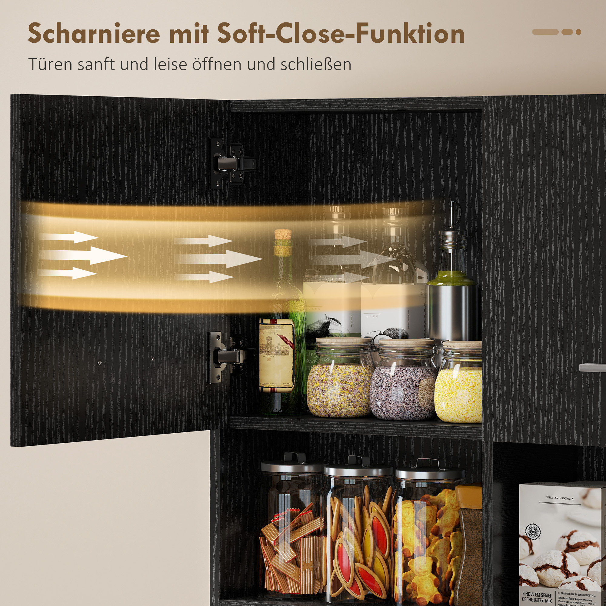 Küchenschrank, Buffet mit Schublade, Soft-Close Türen, 80 x 35 x 180 cm, Schwarz