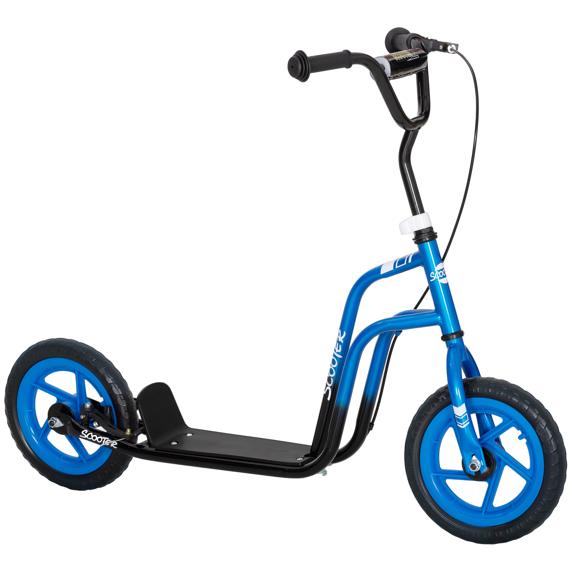 Kinderroller mit verstellbarem Lenker, große Räder, Parkständer, Handbremse, für Kinder im Alter von 5-12 Jahren, Blau Kinderroller mit verstellbarem Lenker, große Räder, Parkständer, Handbremse, für Kinder im Alter von 5-12 Jahren, Blau
