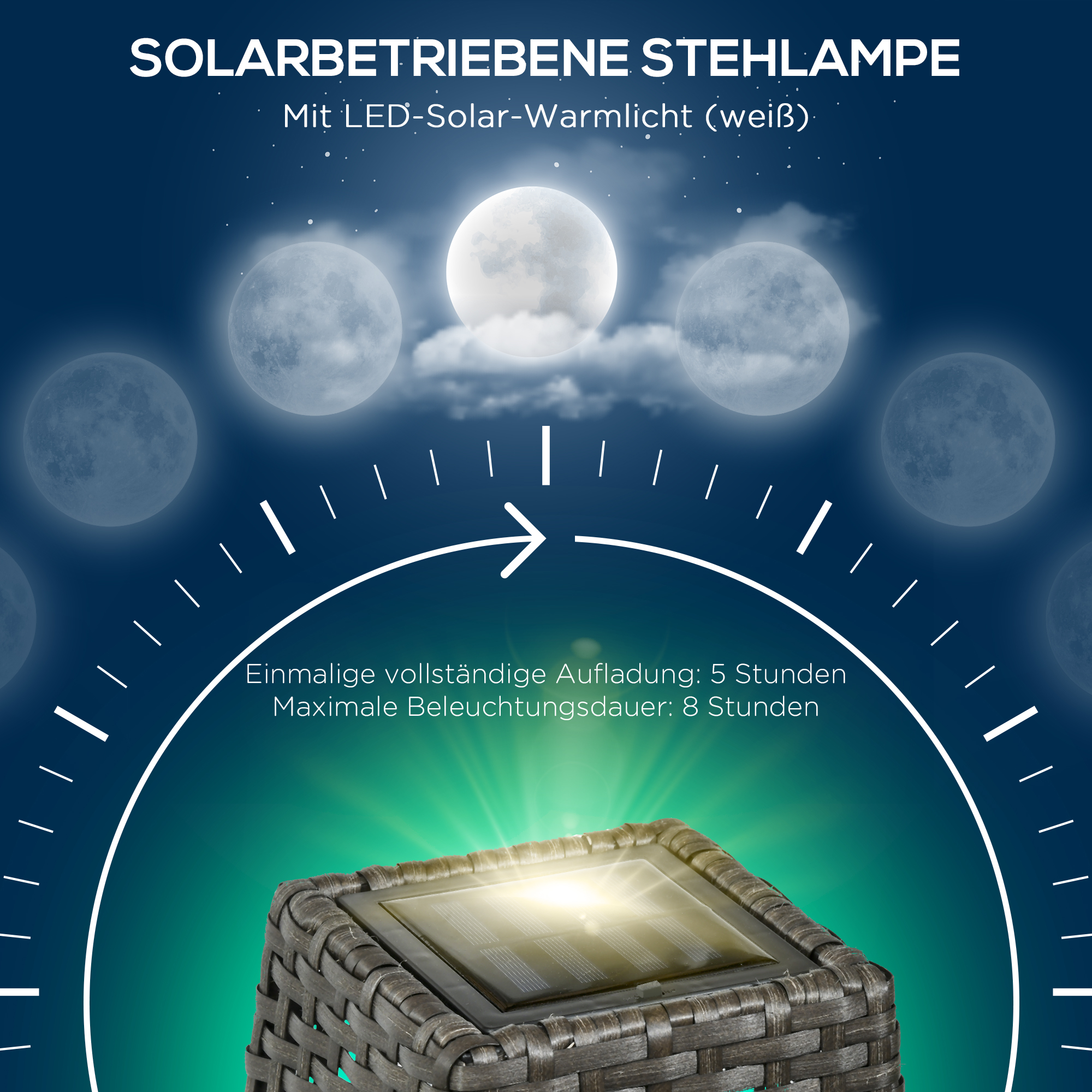 Solar Stehlampe Rattan Solarlampen mit Lichtsensor Automatische LED Solarleuchte im Boho-Stil IP44 Wasserdicht